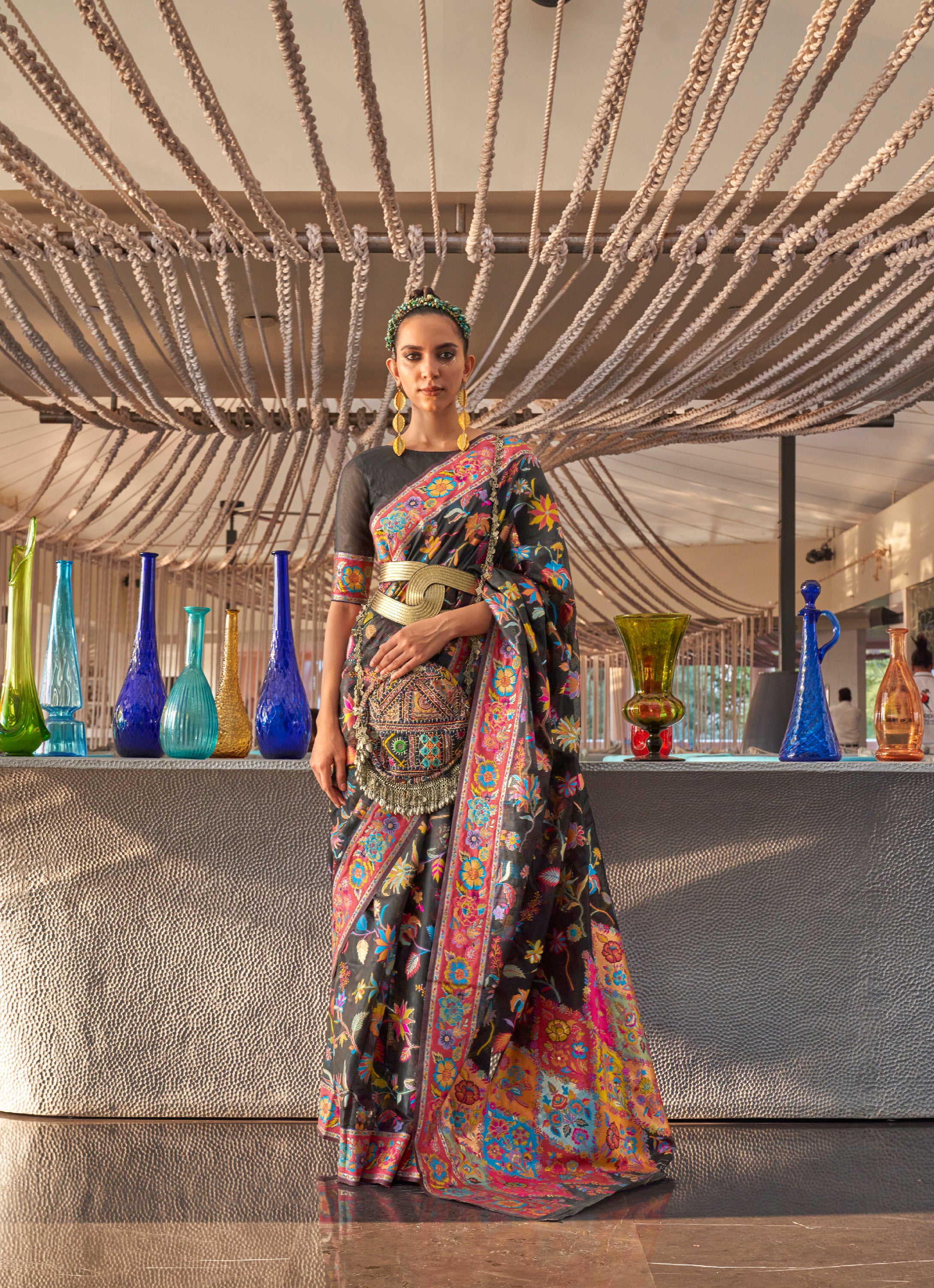 Subtle Light Brown Jamewar Kashmiri Cotton Silk Saree