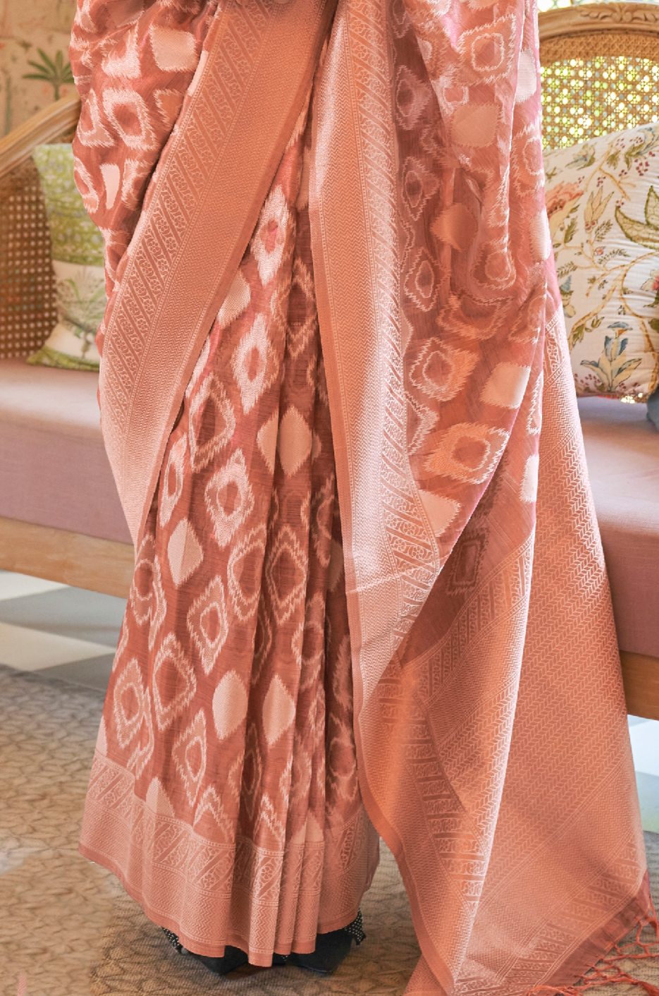 Peach Blossom Woven Banarasi Tissue Silk Saree