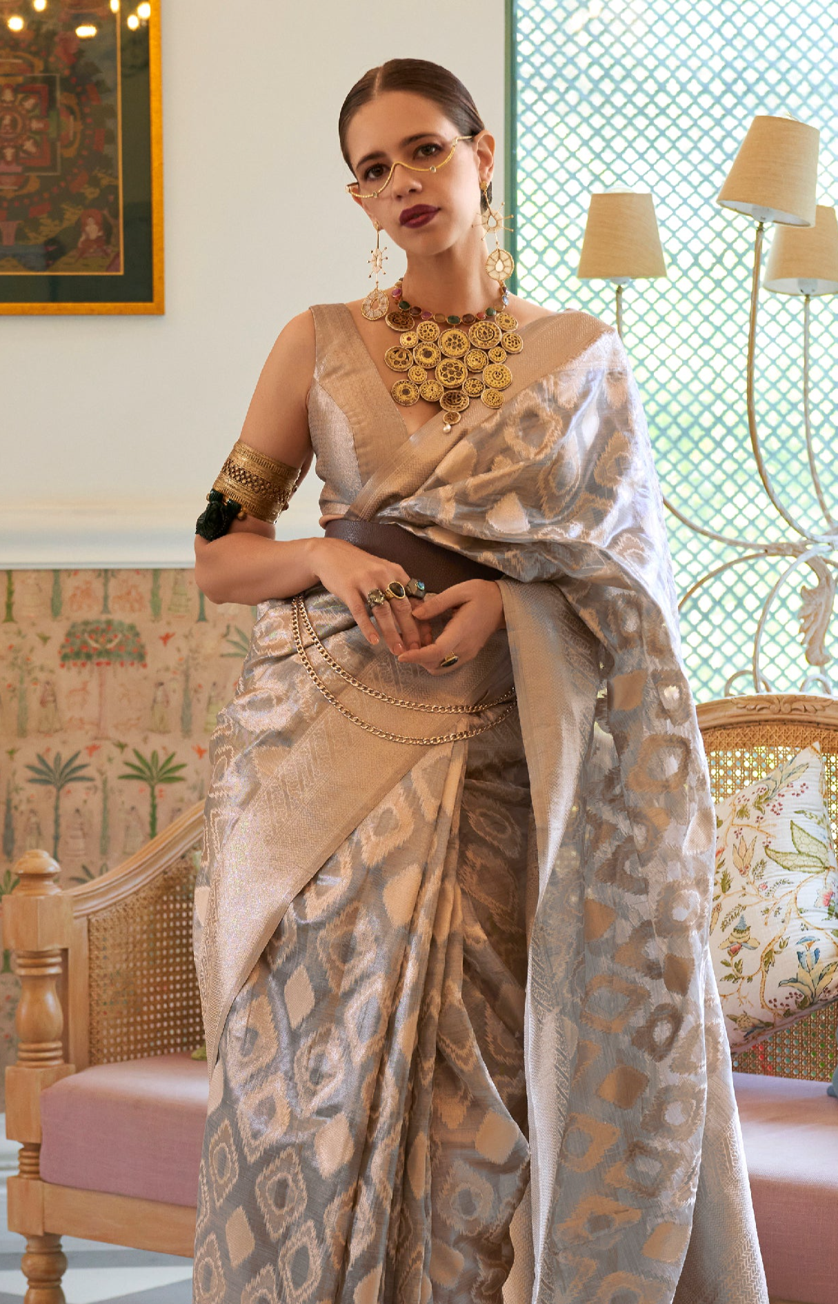 Opulent Beige Woven Banarasi Tissue Silk Saree