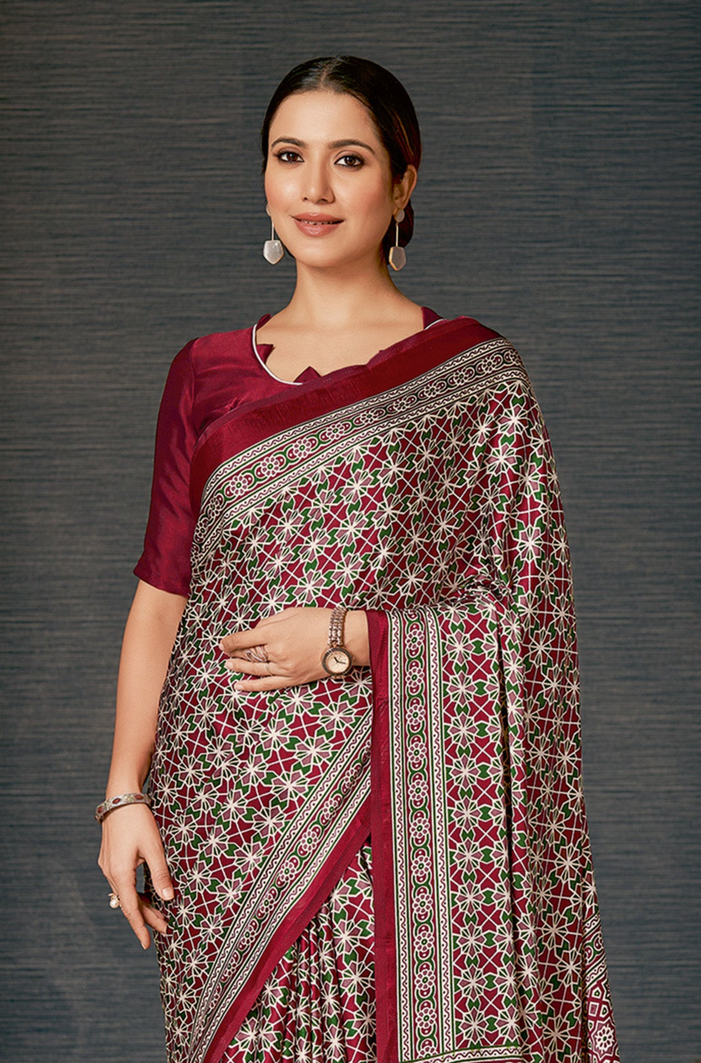 Elegant Dark Pink Ajrakh Saree