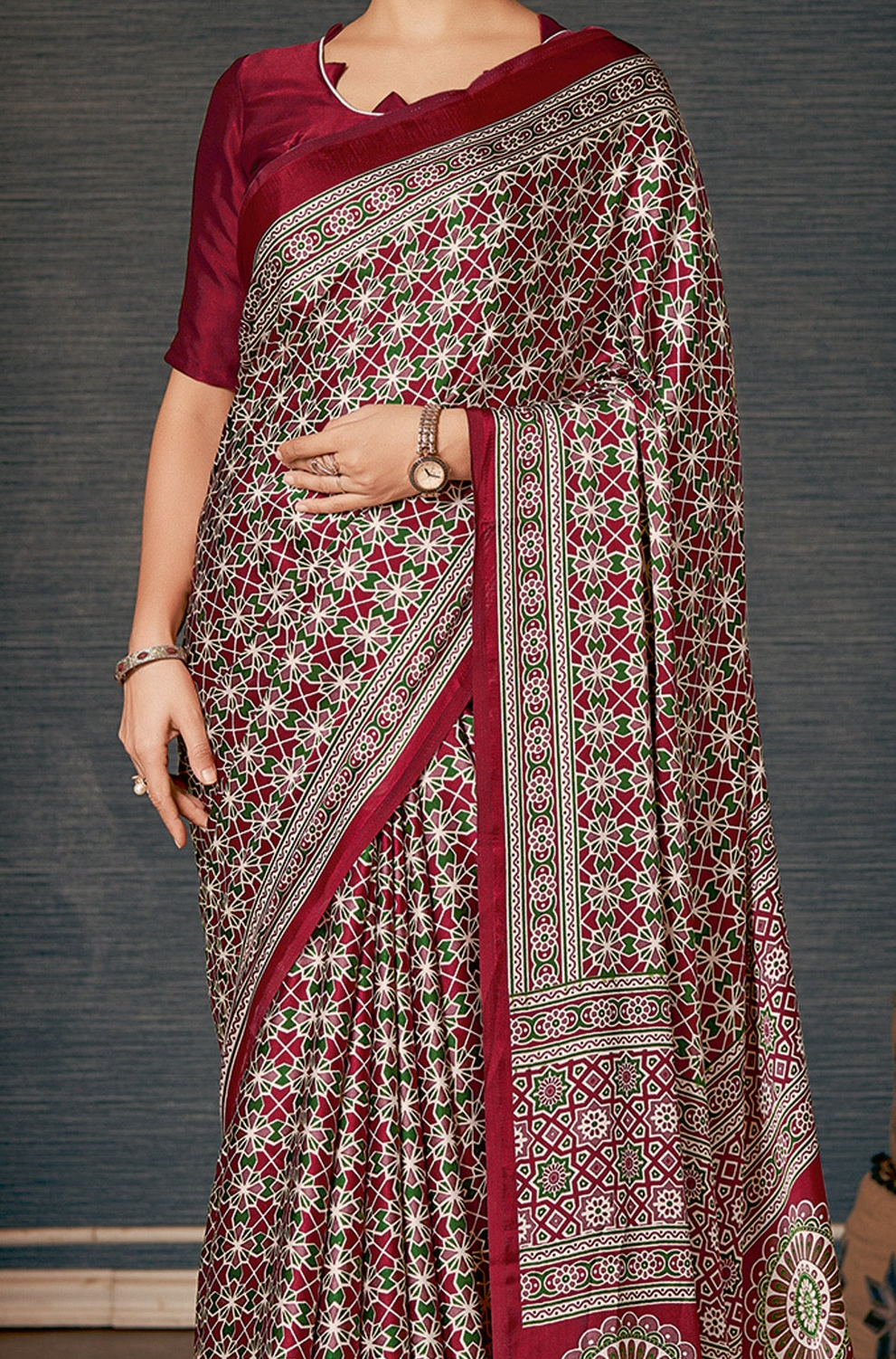 Elegant Dark Pink Ajrakh Saree