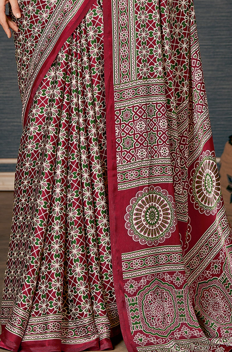 Elegant Dark Pink Ajrakh Saree