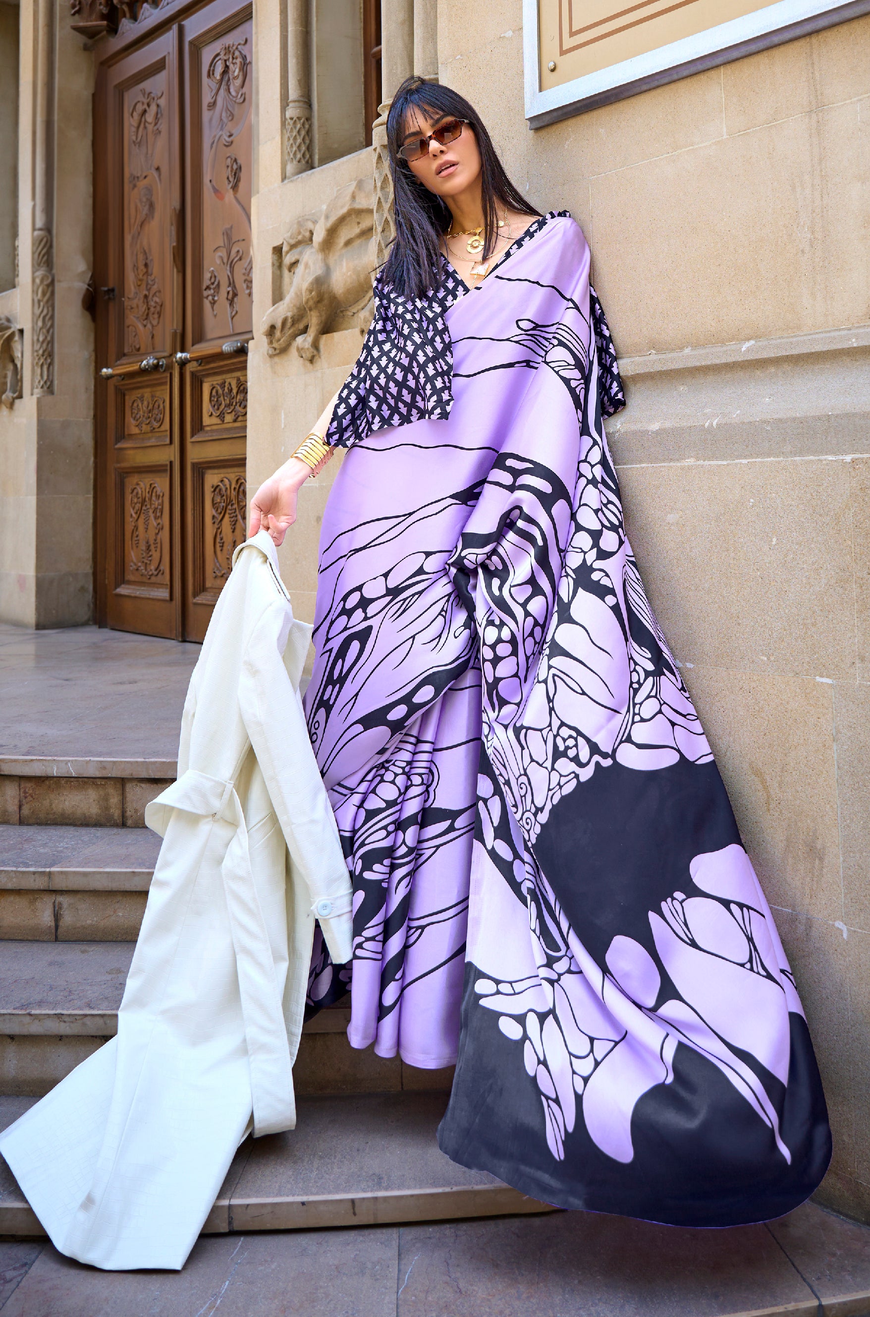 Radiant Lavendar Woven Lucknowi Chikankari Saree