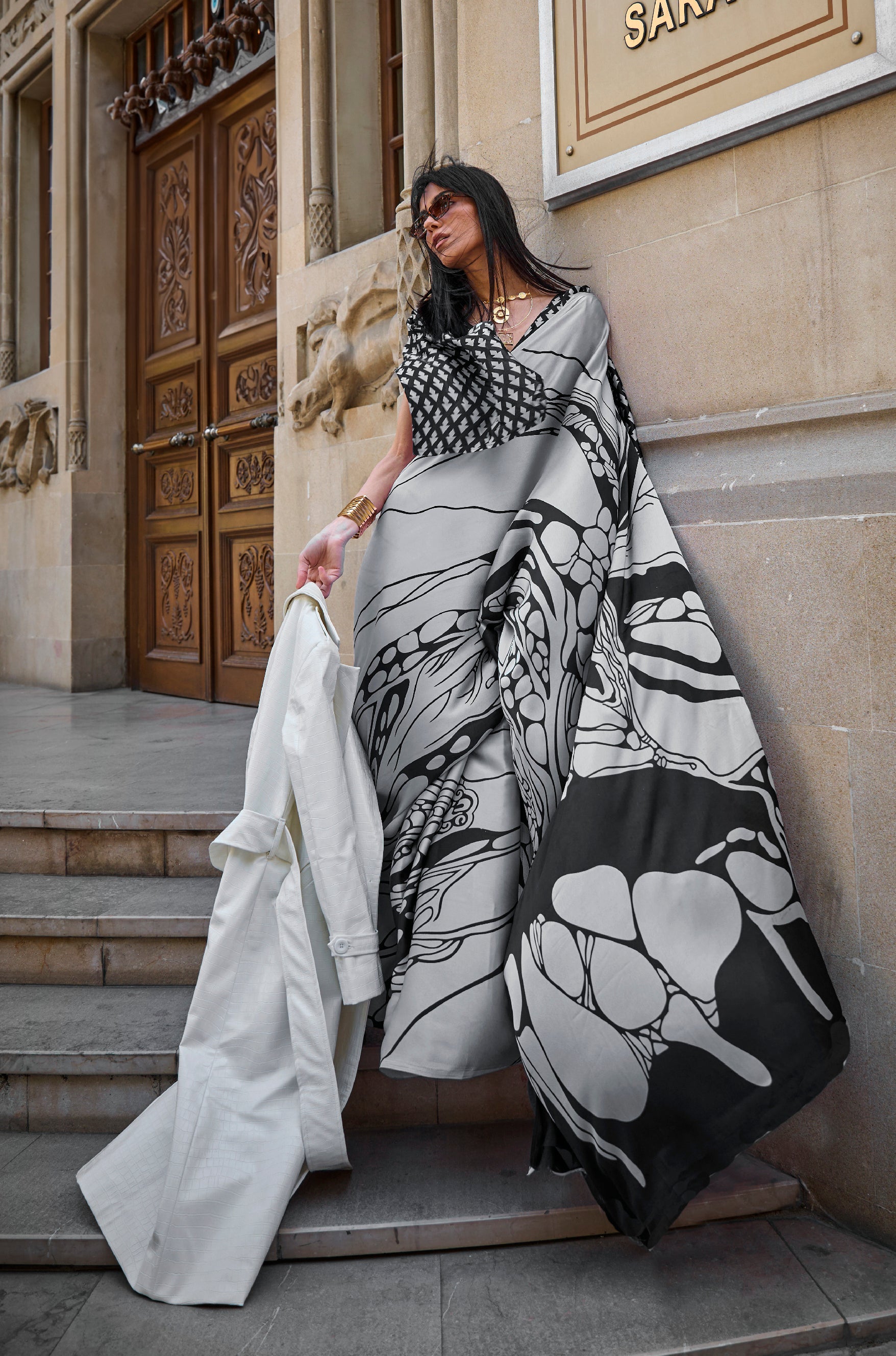 Glistening Silver Woven Tussar Silk Saree