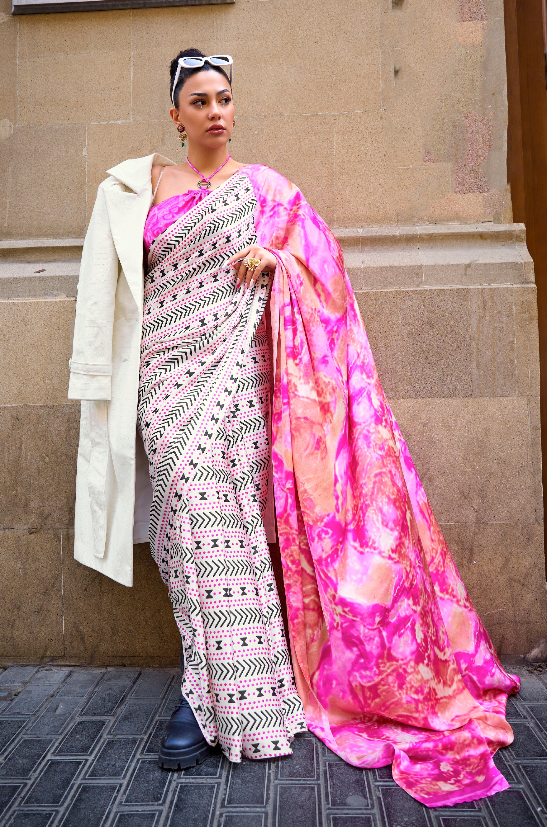 Enchanting Pink Woven Lucknowi Chikankari Saree