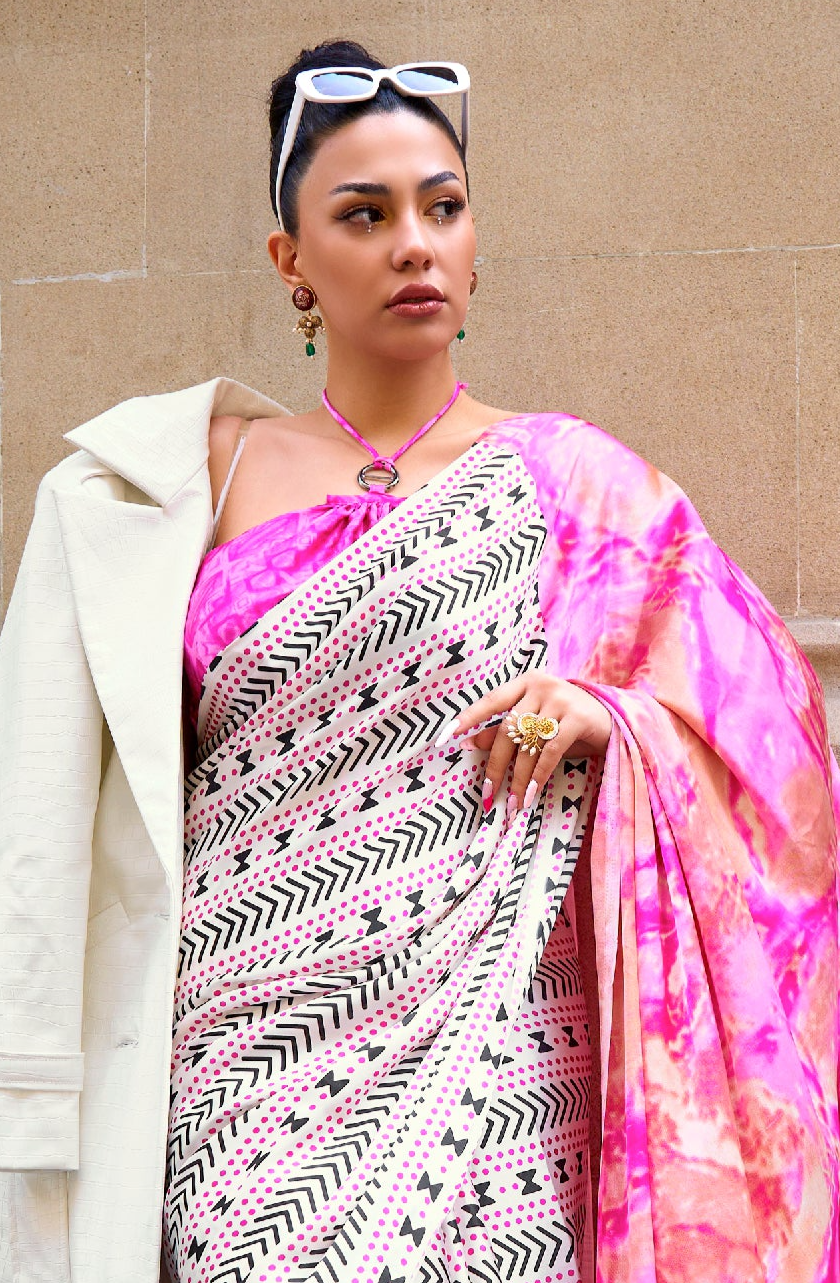 Enchanting Pink Woven Lucknowi Chikankari Saree