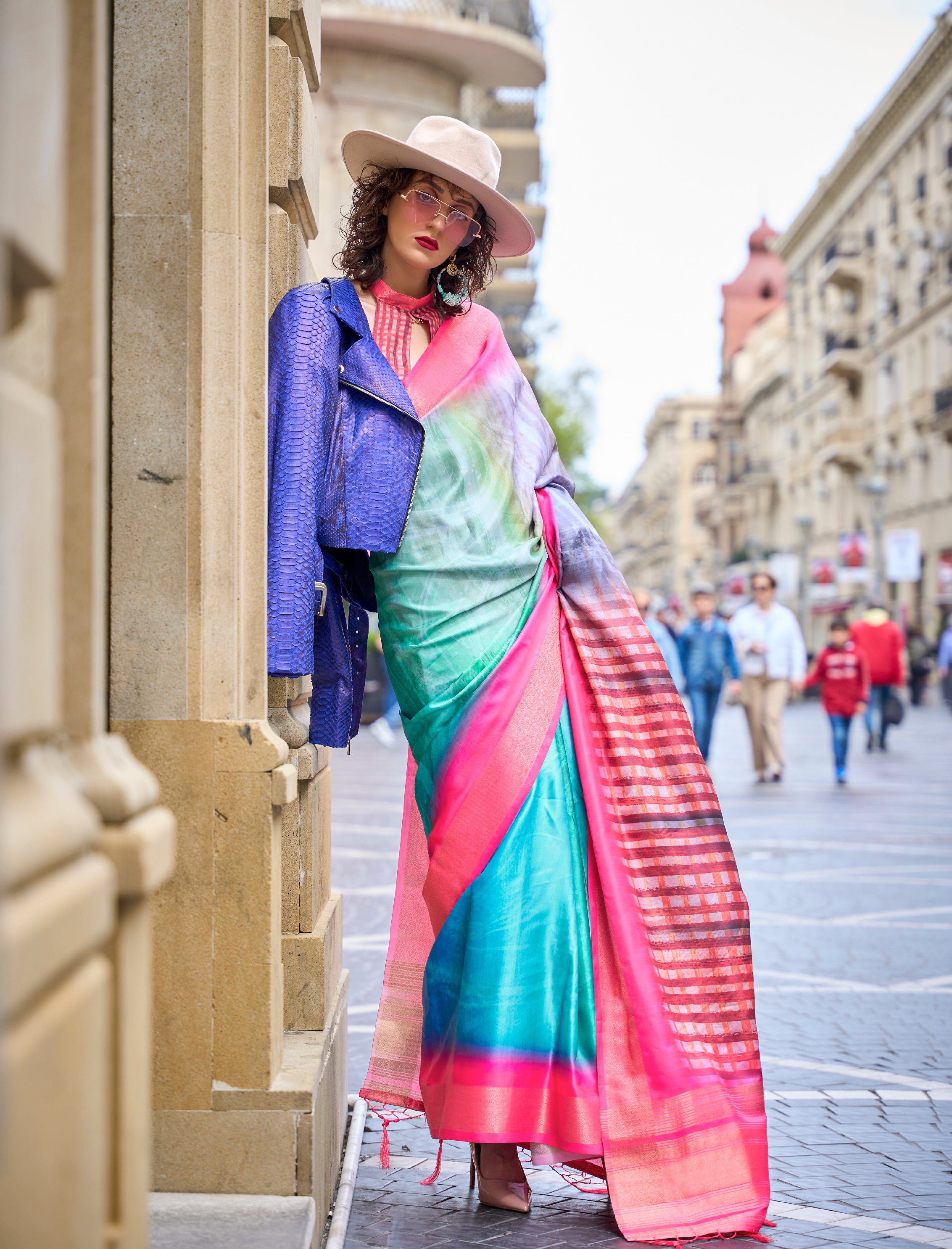 Rainbow Harmony Multi-colored Handloom Gaji Silk Saree