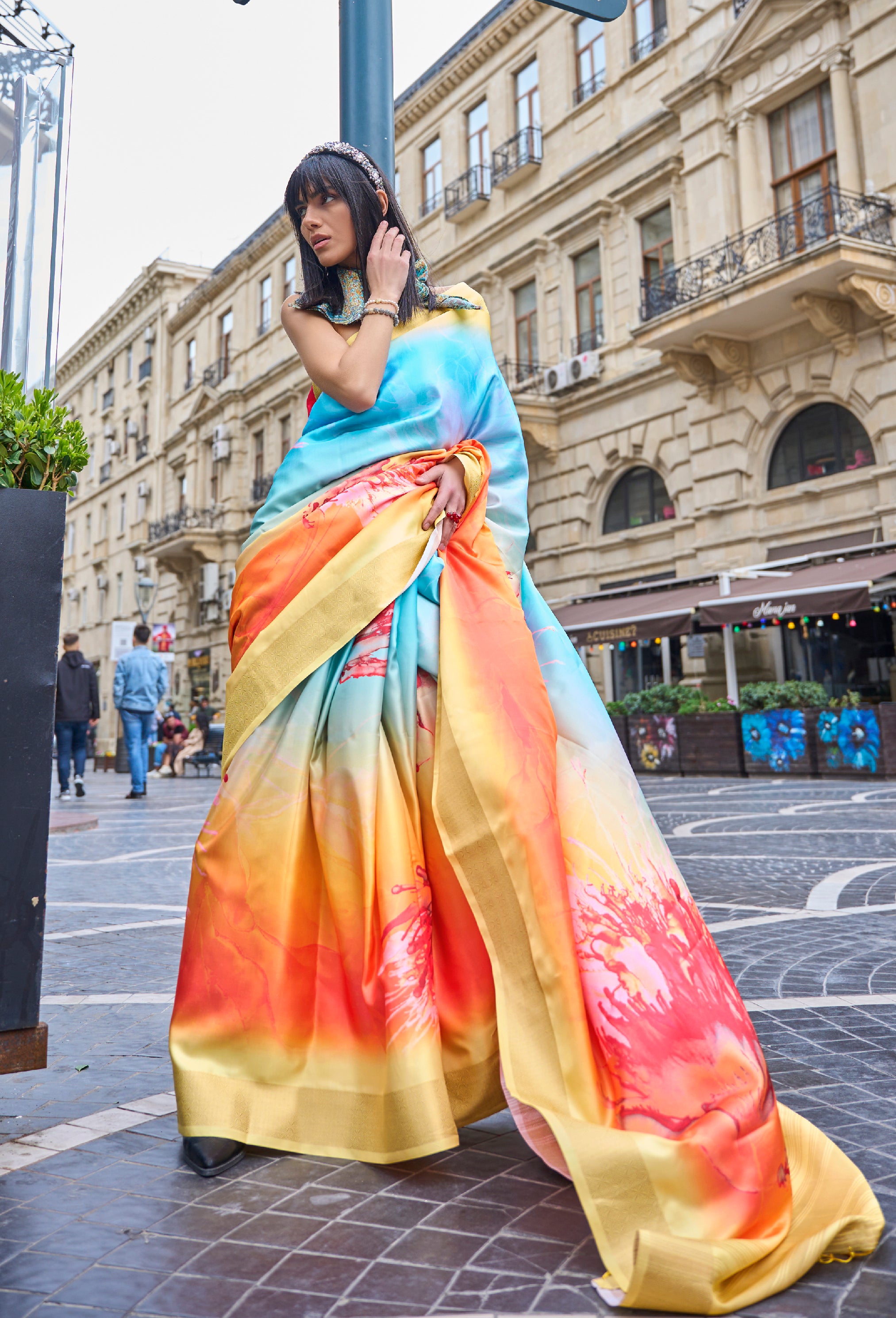 Radiant Rainbow Multi-colored Handloom Gaji Silk Saree