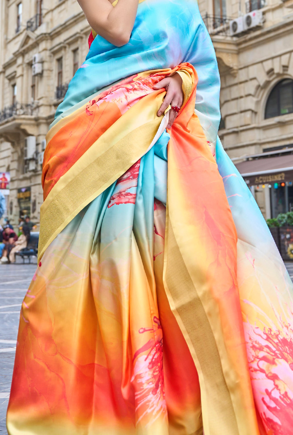 Radiant Rainbow Multi-colored Handloom Gaji Silk Saree