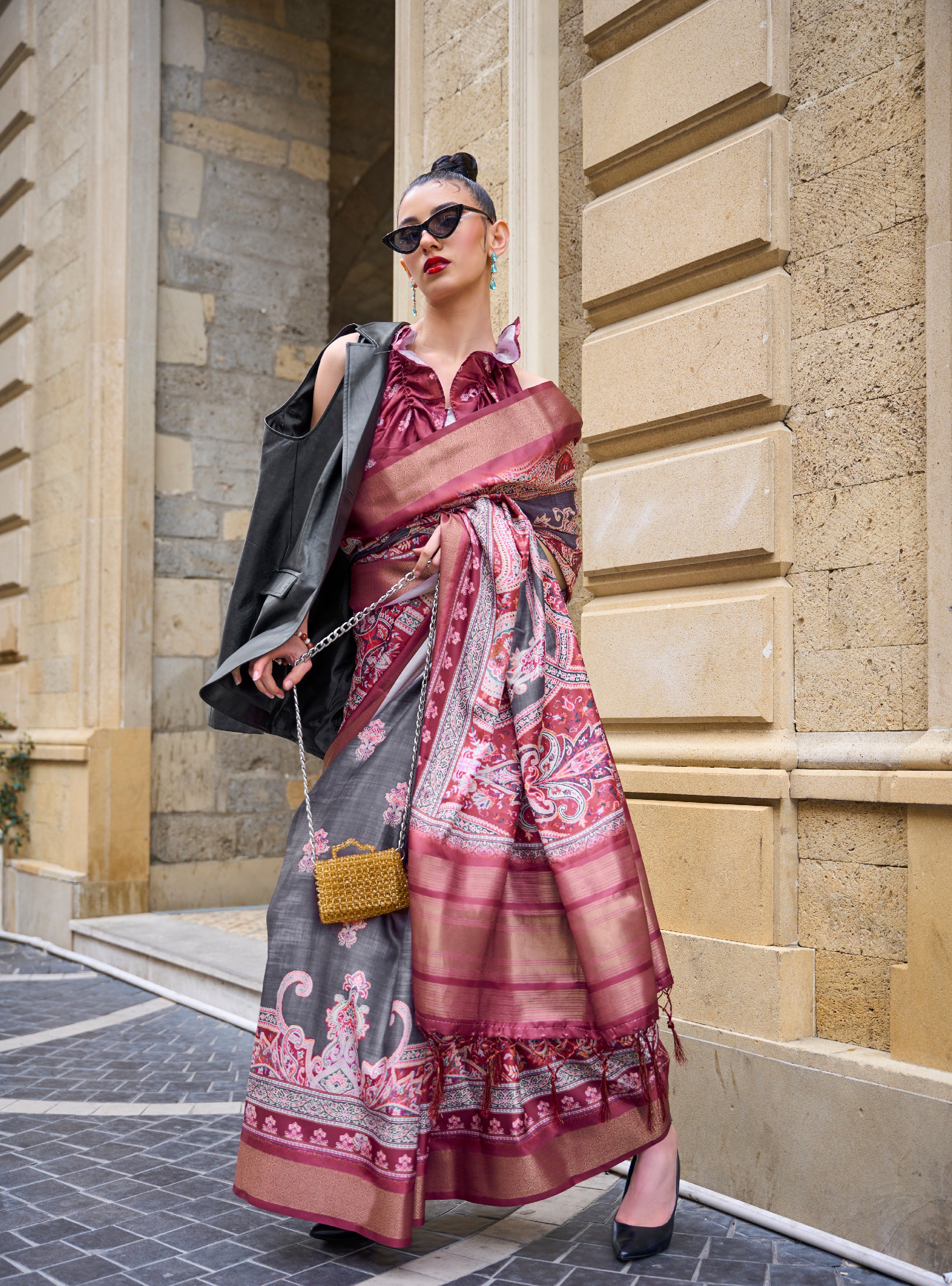 Dark Red Handloom Gaji Silk Saree