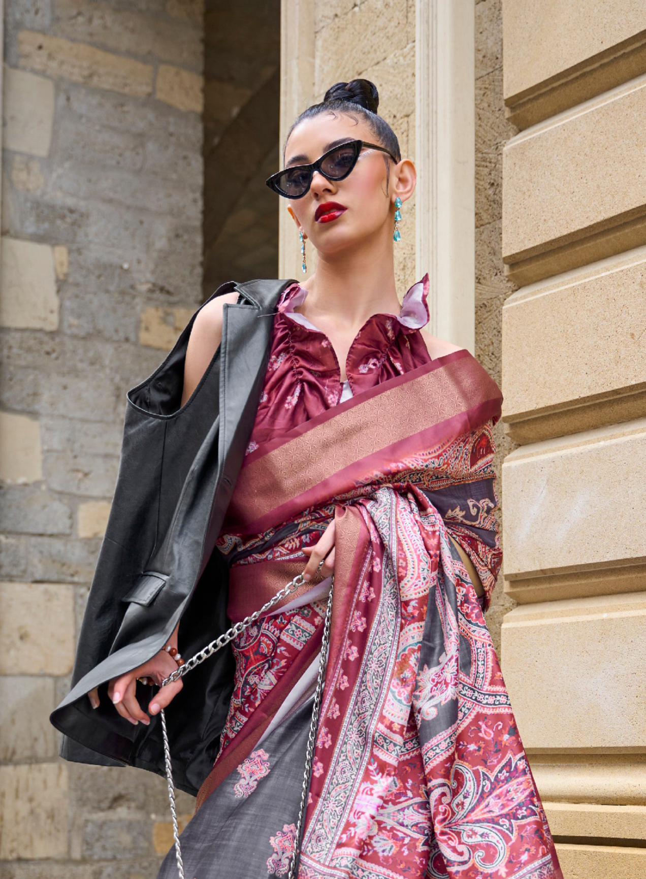 Dark Red Handloom Gaji Silk Saree