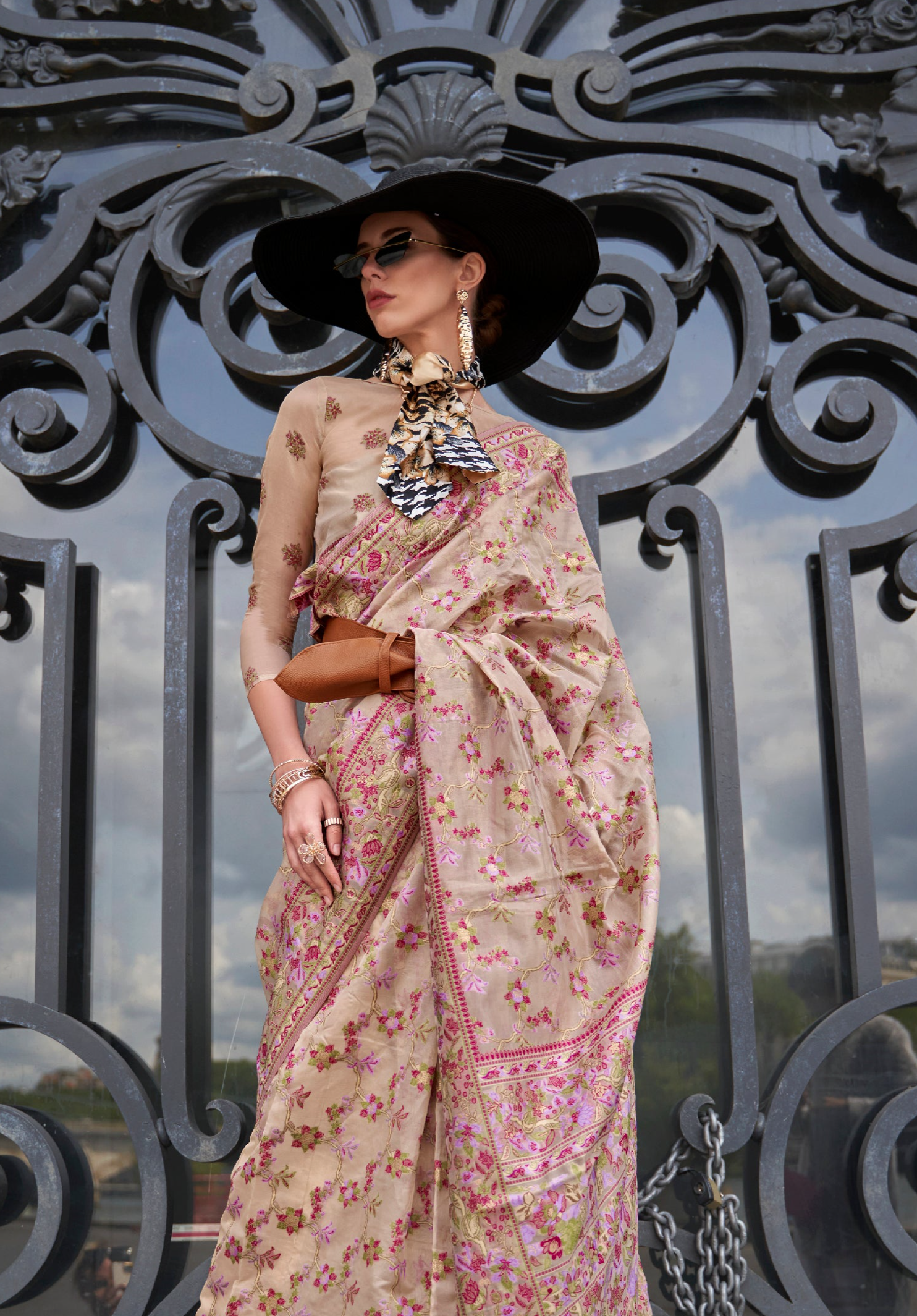 Delicate Light Pink Organza Handloom Parsi Saree