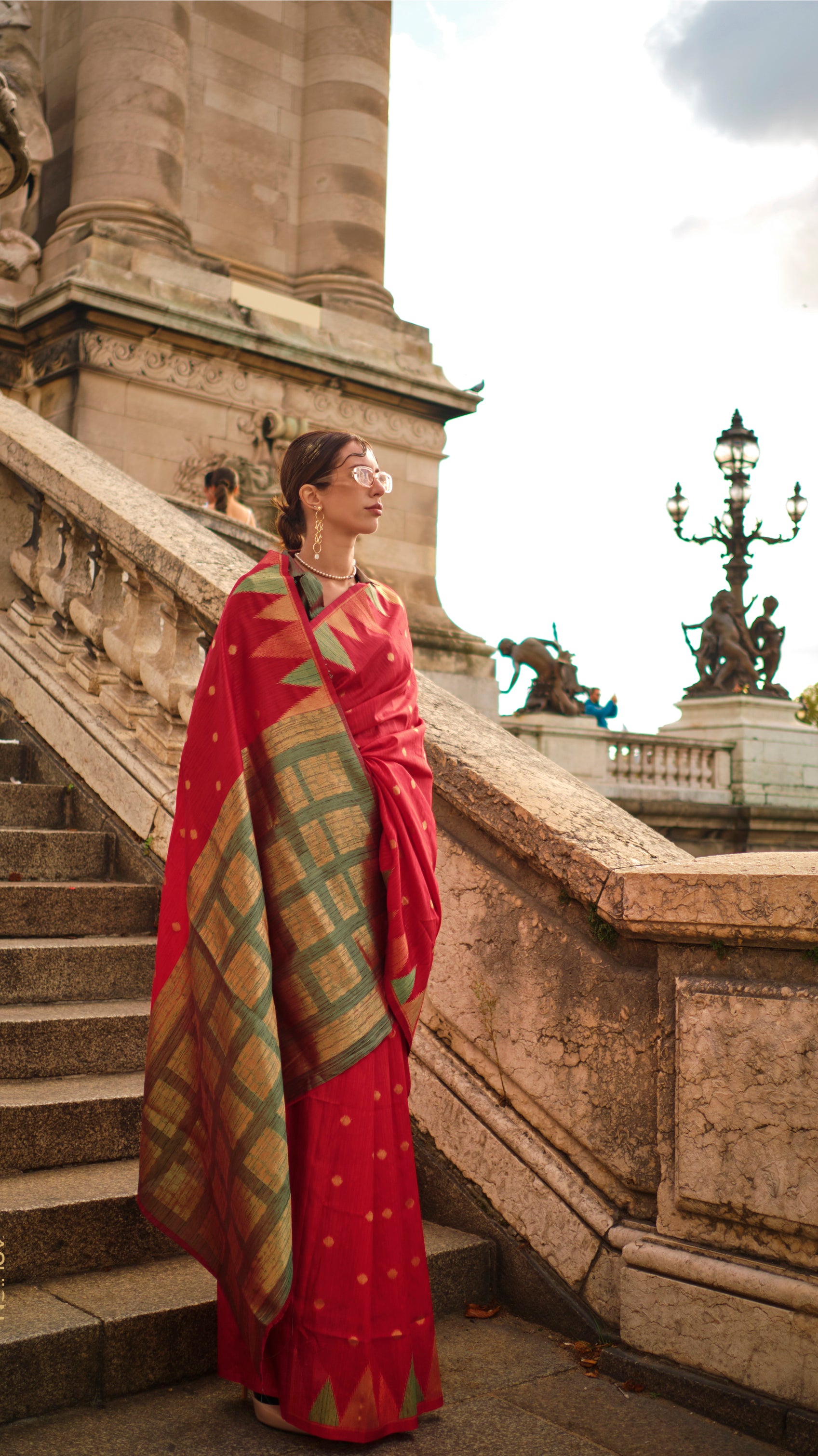 Vibrant Red Woven Khadi Temple Border Saree