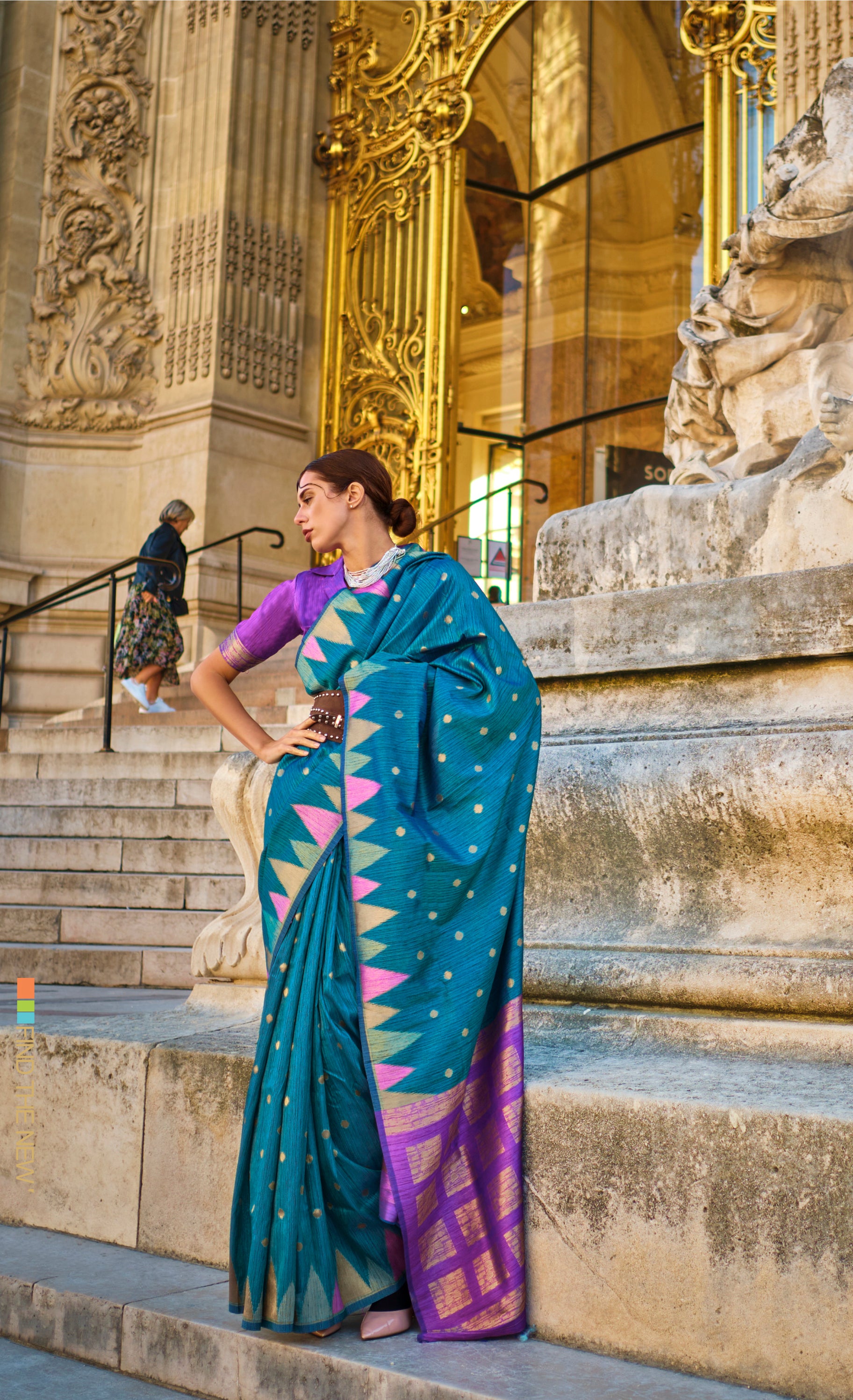 Serene Blue Woven Khadi Temple Border Saree