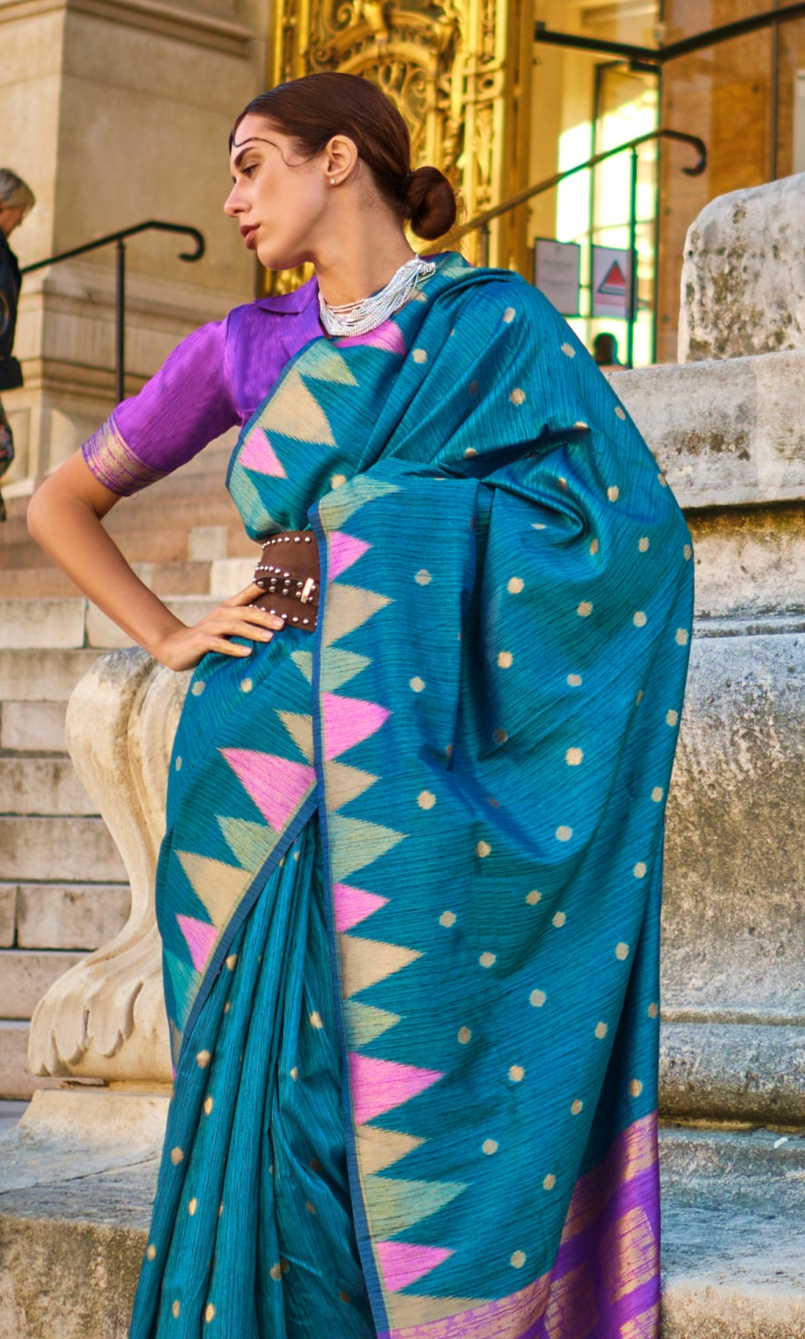 Serene Blue Woven Khadi Temple Border Saree