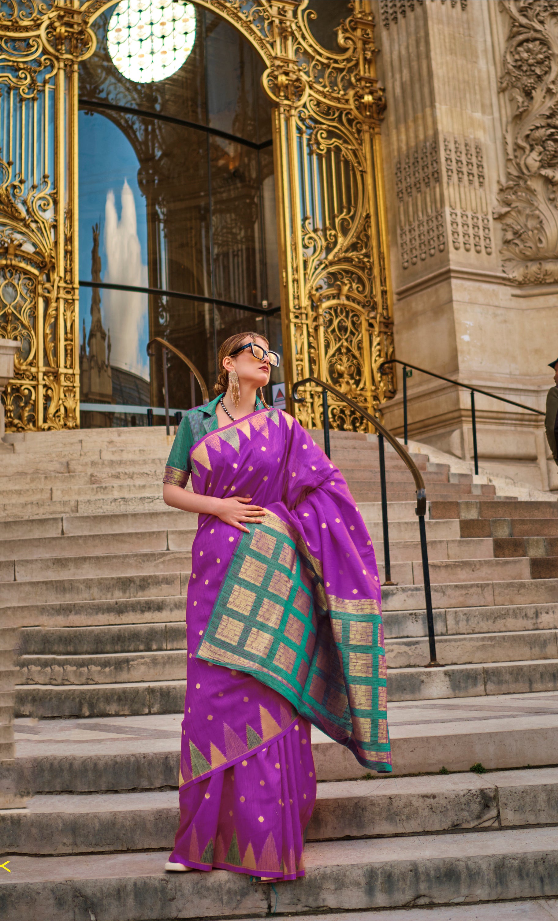 Regal Purple Woven Khadi Temple Border Saree