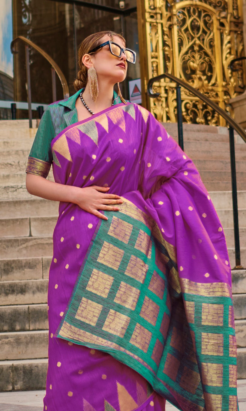 Regal Purple Woven Khadi Temple Border Saree