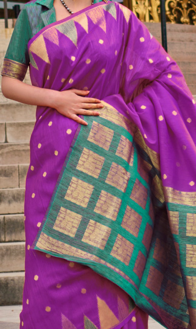 Regal Purple Woven Khadi Temple Border Saree