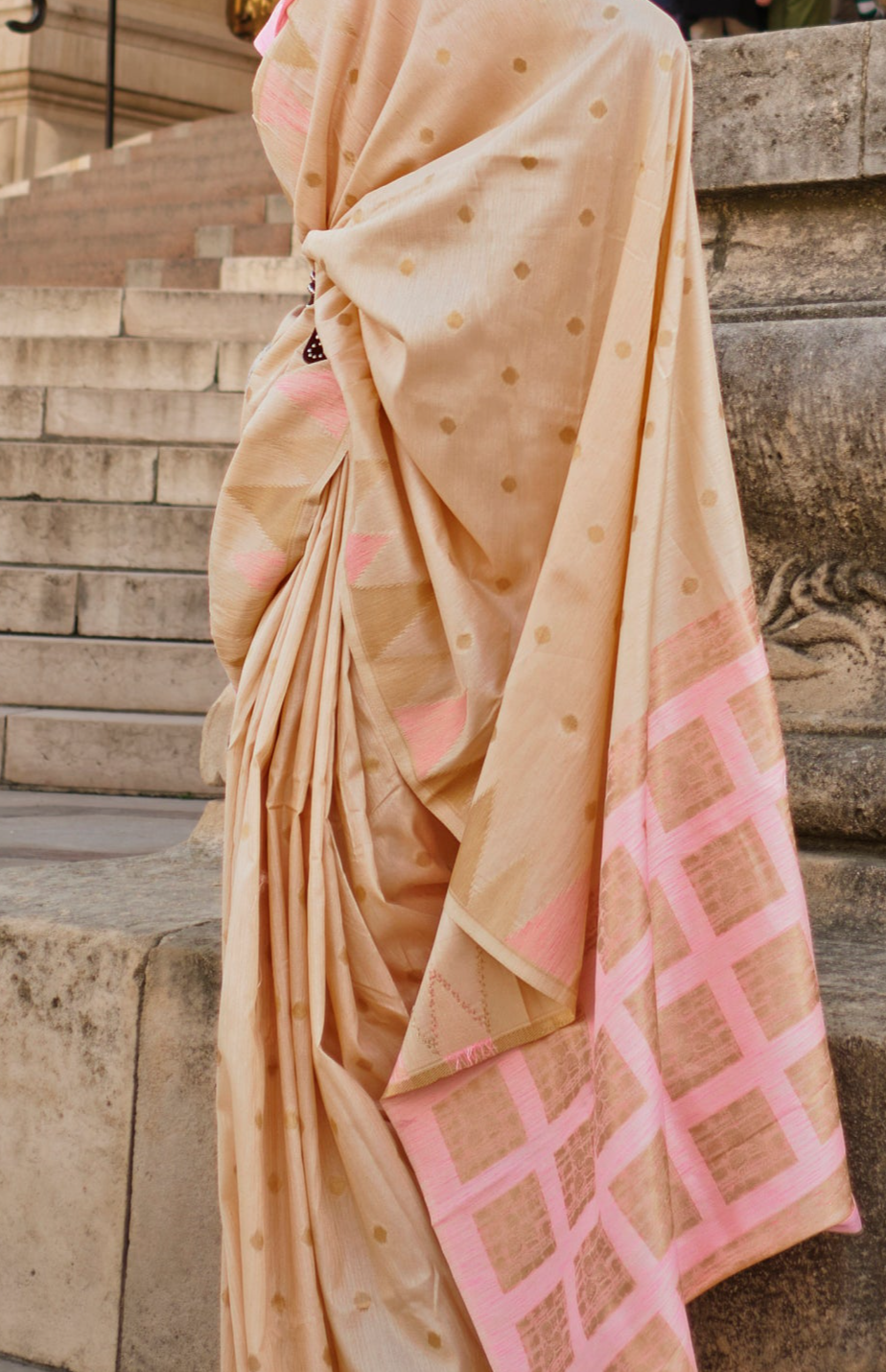 Classic Cream Woven Khadi Temple Border Saree