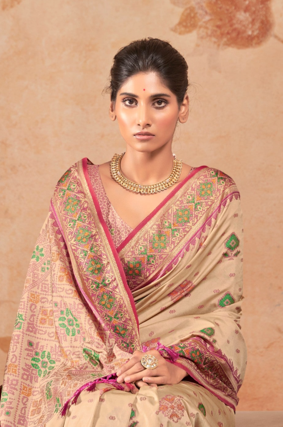 Beige Woven Patola Silk Saree