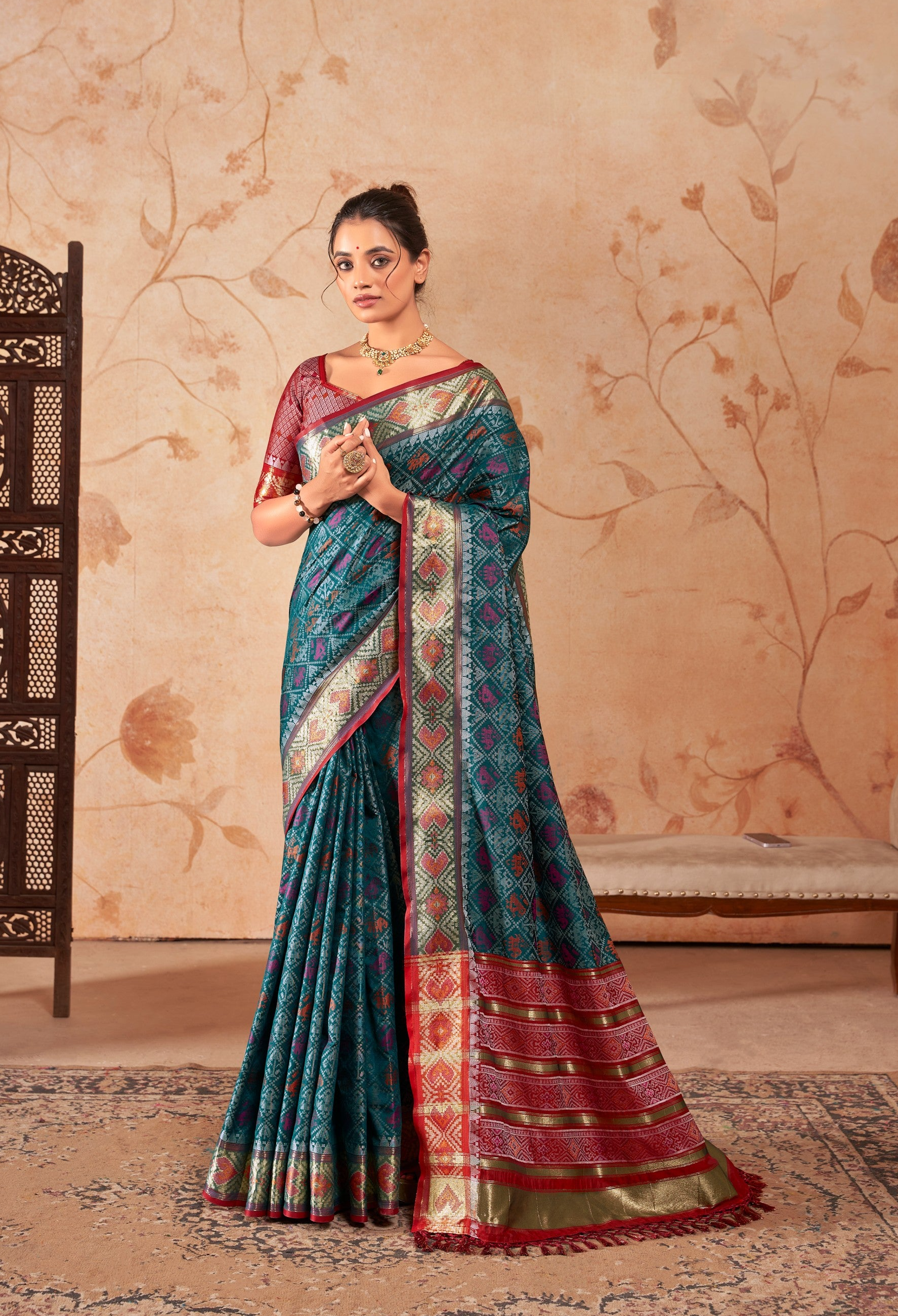 Eden Blue Zari Woven Patola Silk Saree