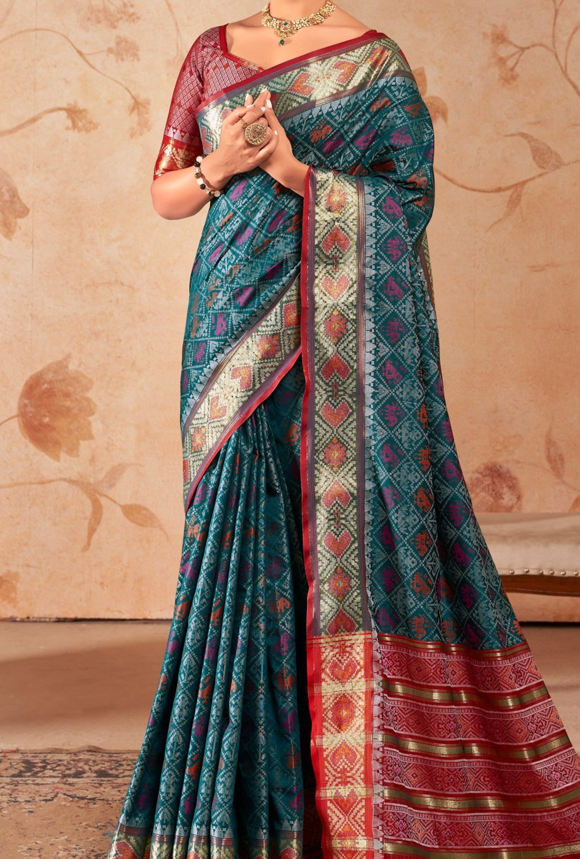 Eden Blue Zari Woven Patola Silk Saree