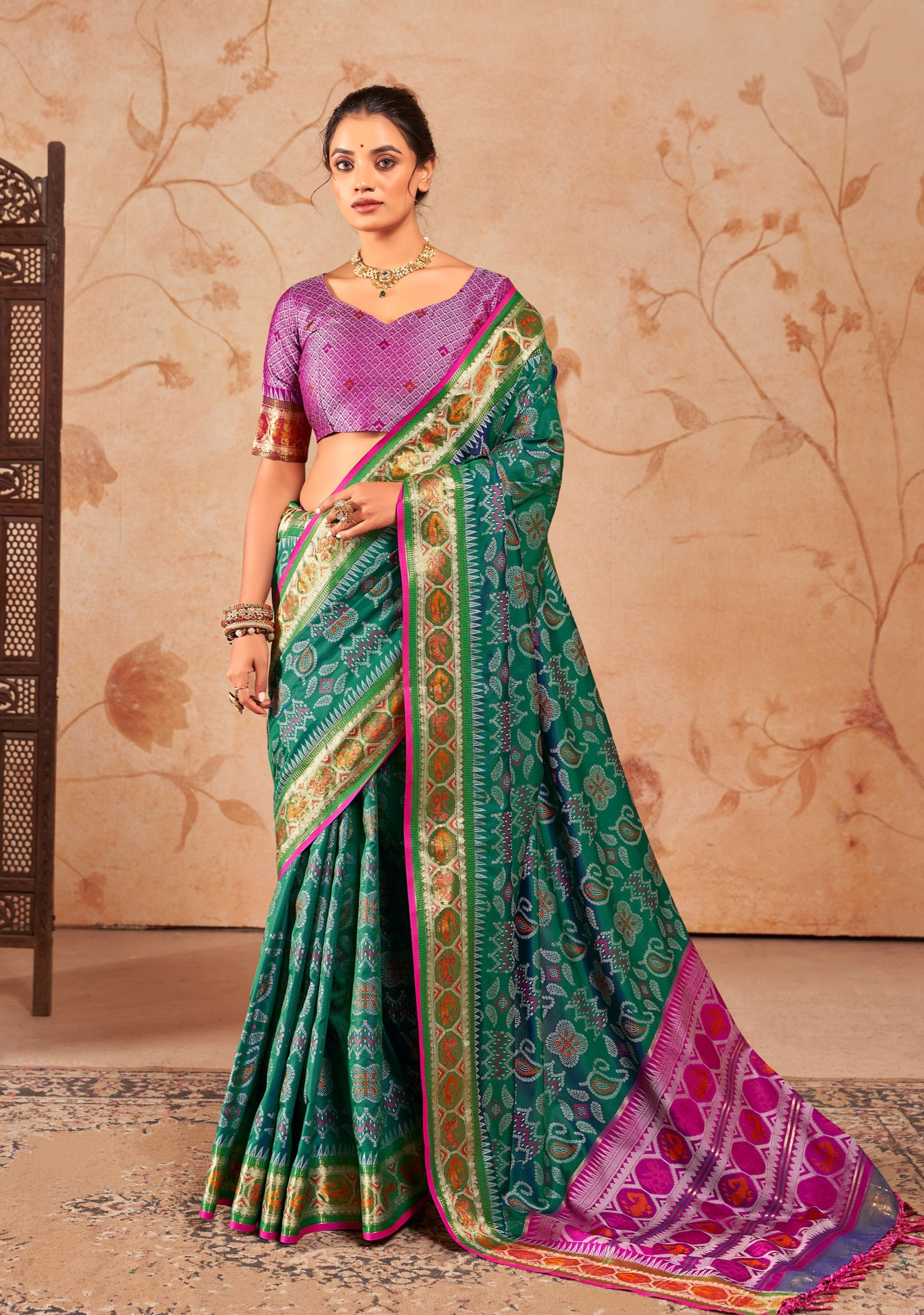 Casal Green Zari Woven Patola Silk Saree