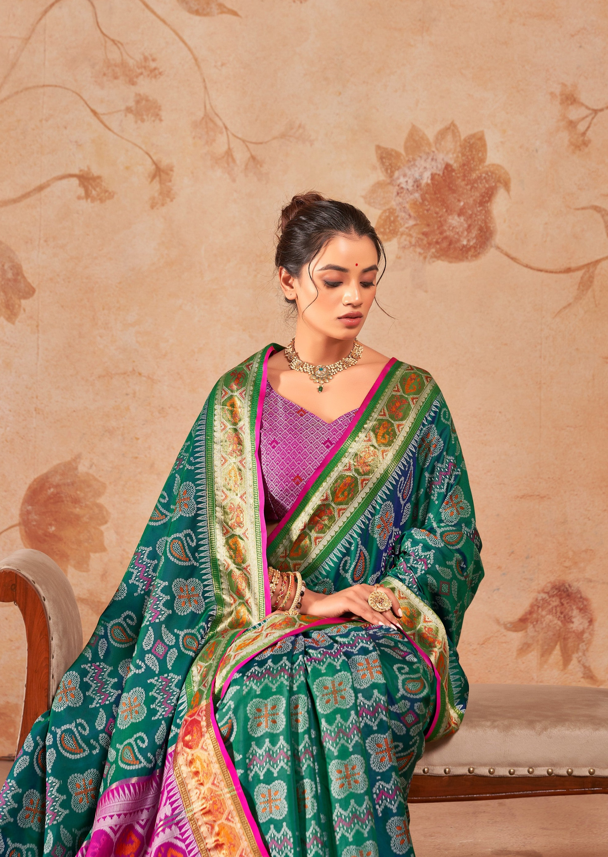 Casal Green Zari Woven Patola Silk Saree