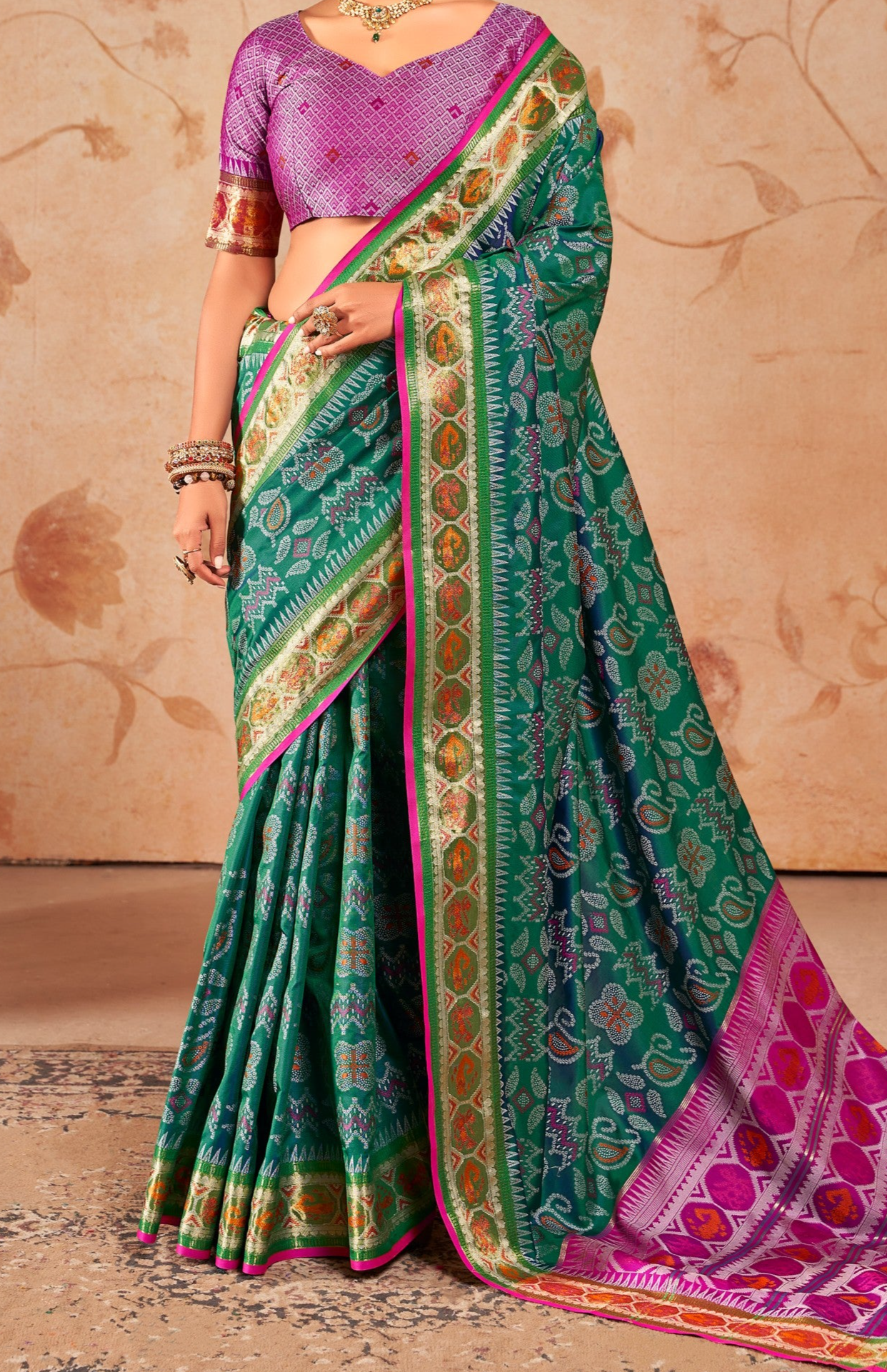 Casal Green Zari Woven Patola Silk Saree