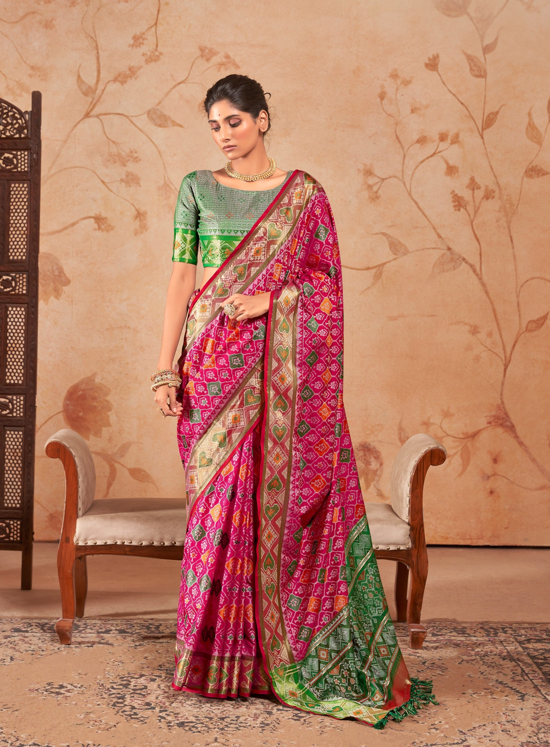 Shiraz Pink Zari Woven Patola Silk Saree