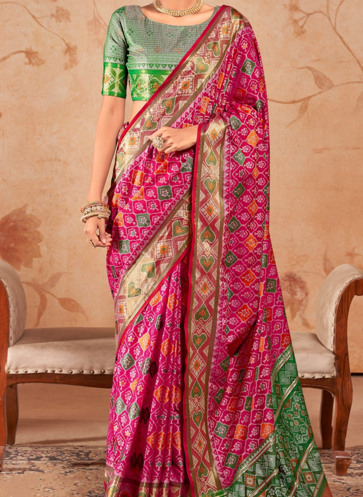 Shiraz Pink Zari Woven Patola Silk Saree