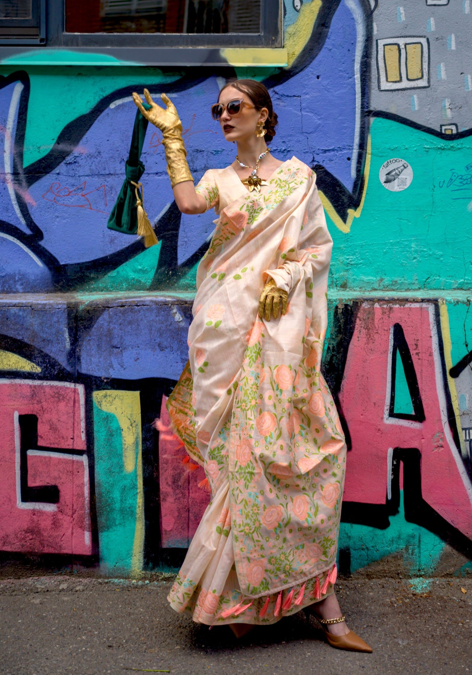 Baby Pink Handloom Parsi Silk Saree