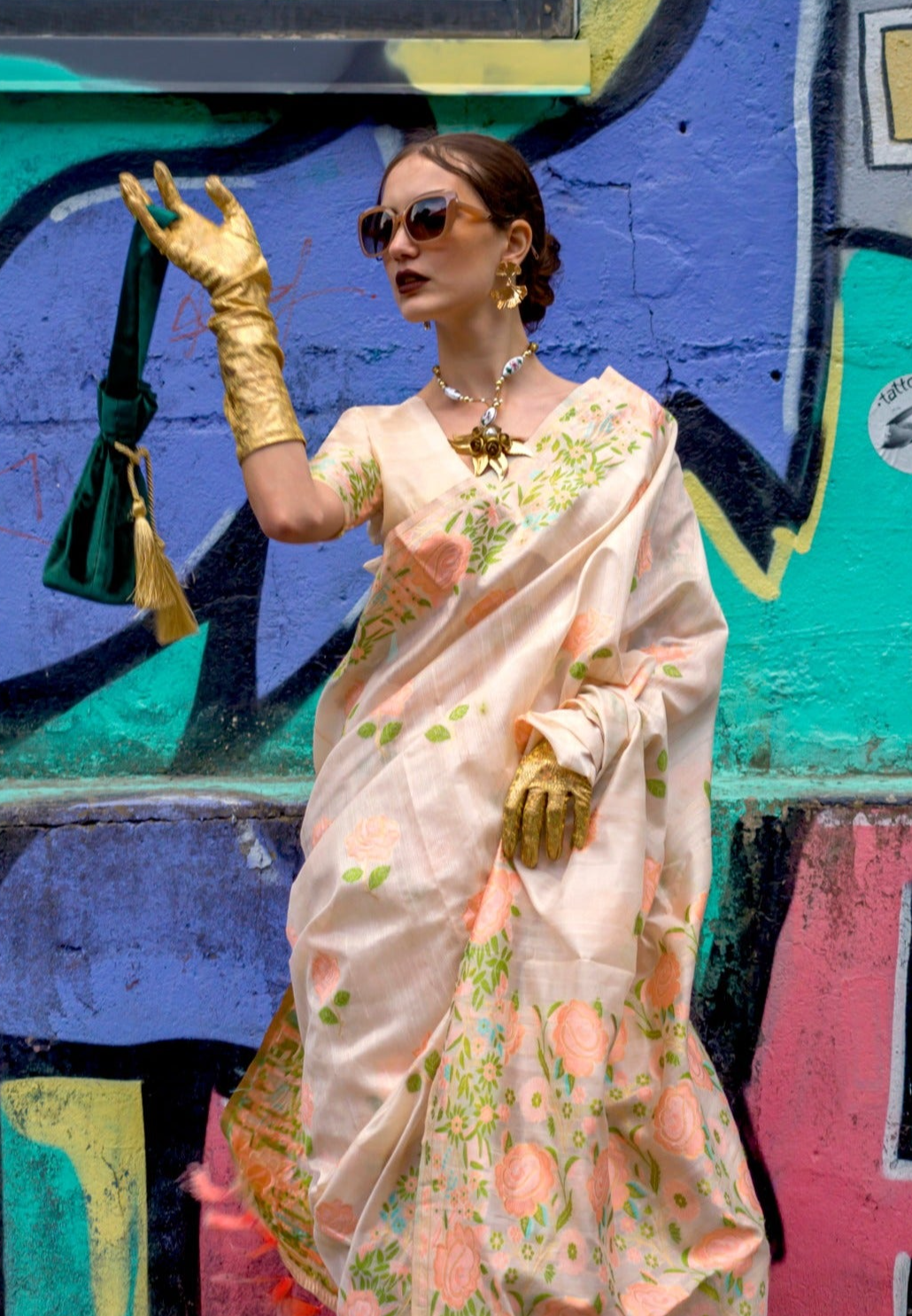 Baby Pink Handloom Parsi Silk Saree