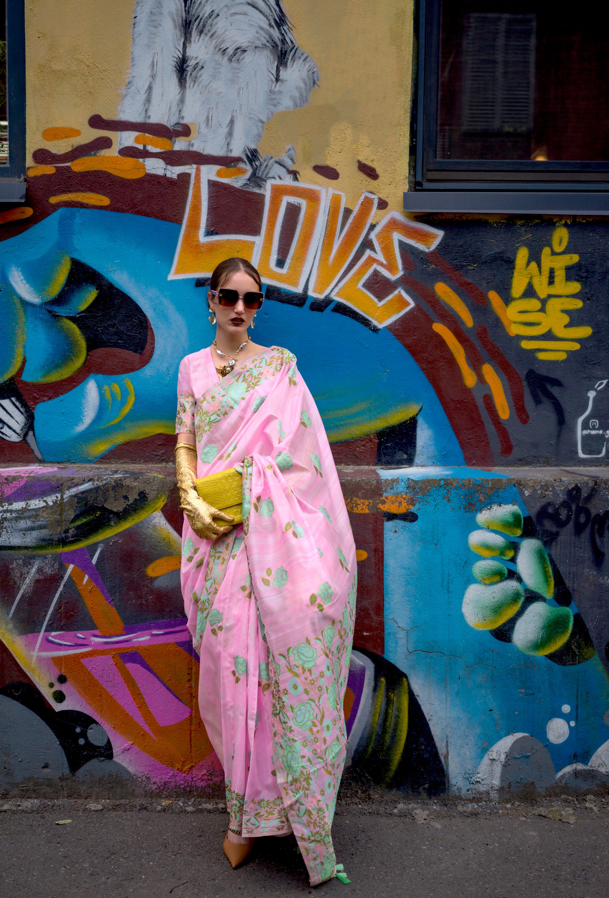 Ethereal Light Pink Handloom Parsi Silk Saree