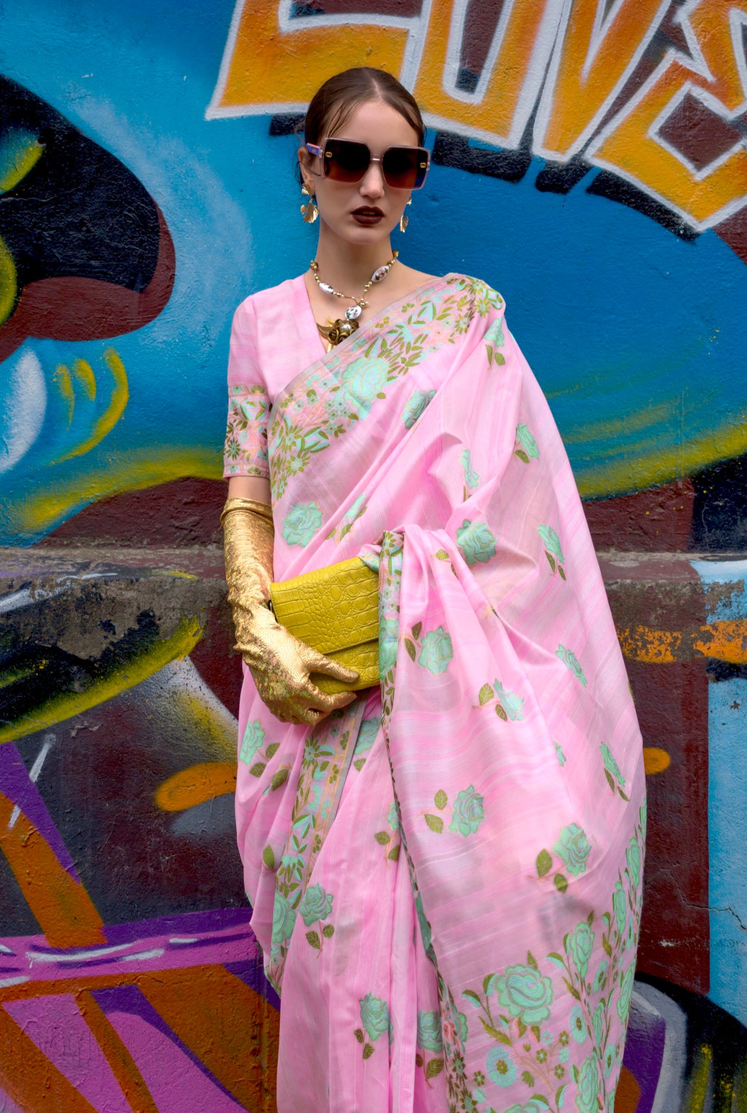 Ethereal Light Pink Handloom Parsi Silk Saree