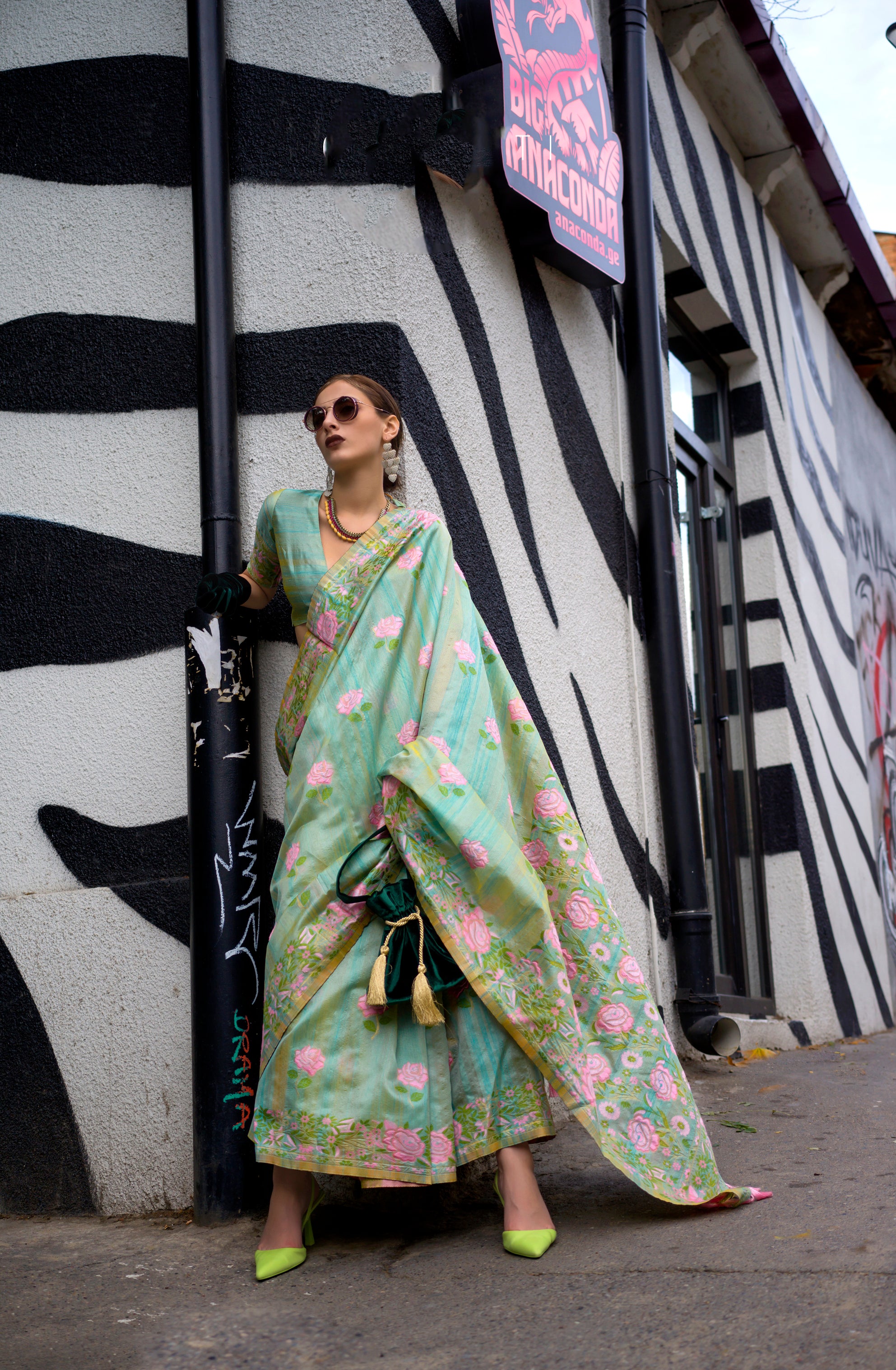 Mint Green Handloom Parsi Silk Saree