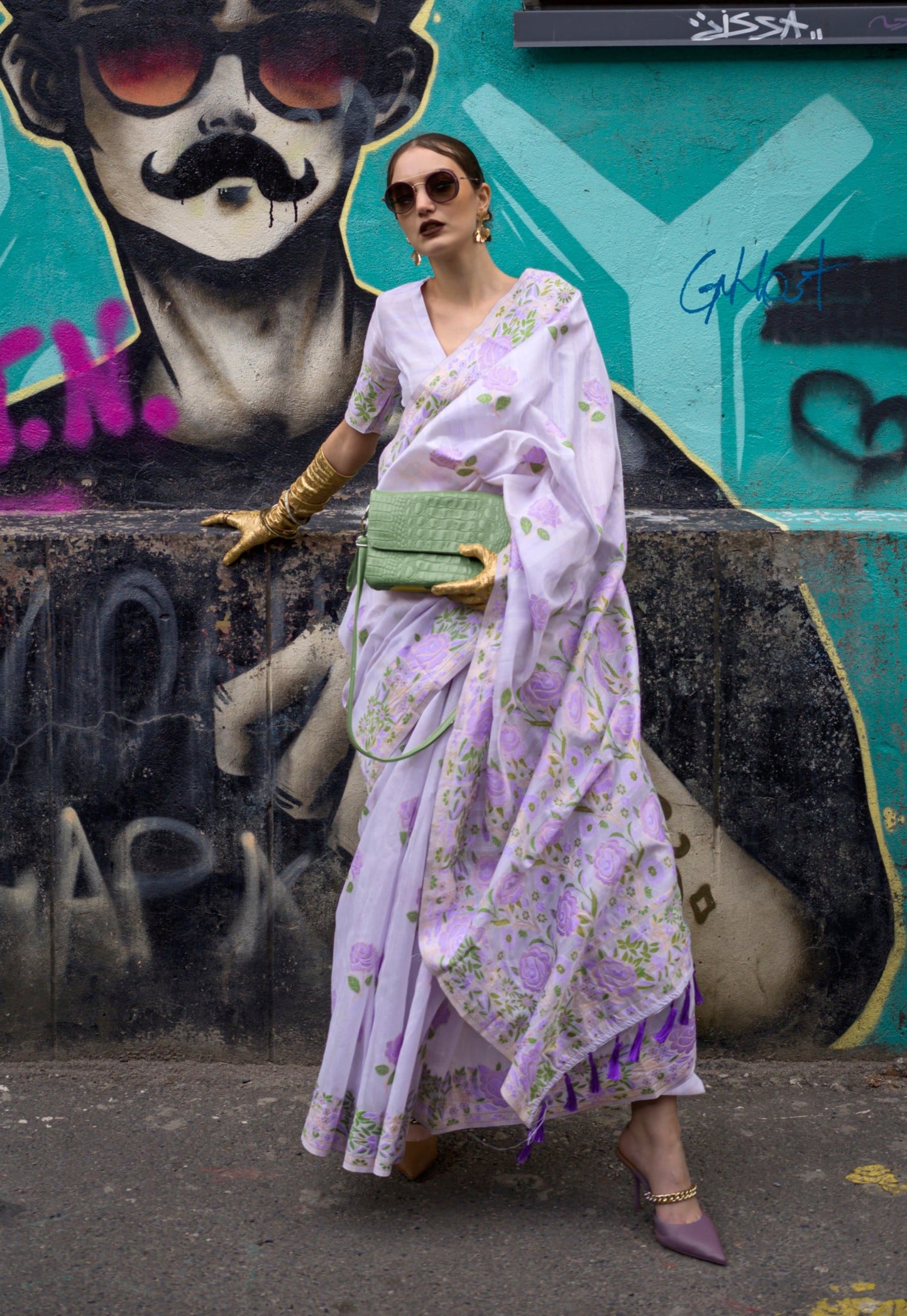 Enchanting Lavender Handloom Parsi Silk Saree