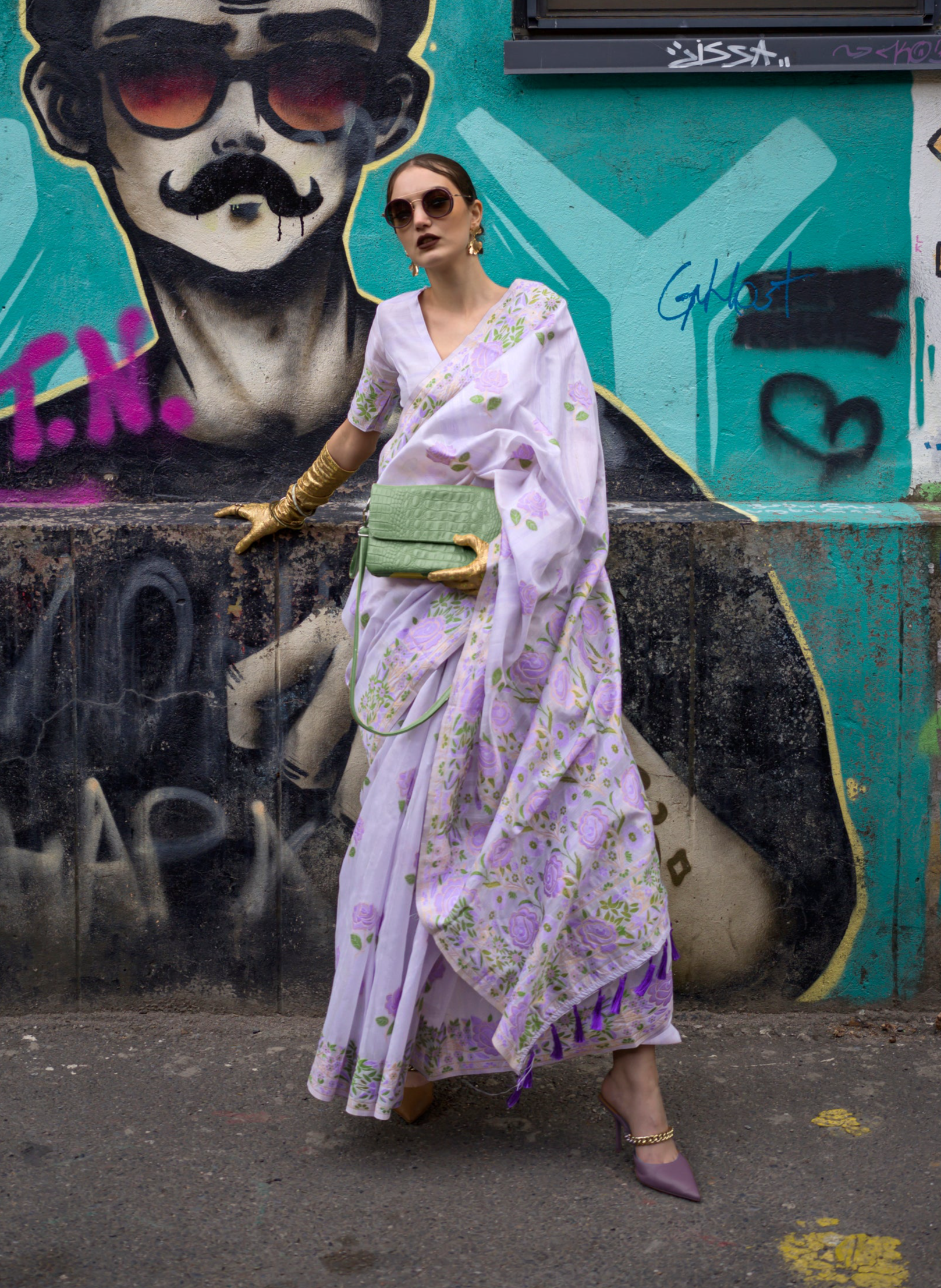 Enchanting Lavender Handloom Parsi Silk Saree