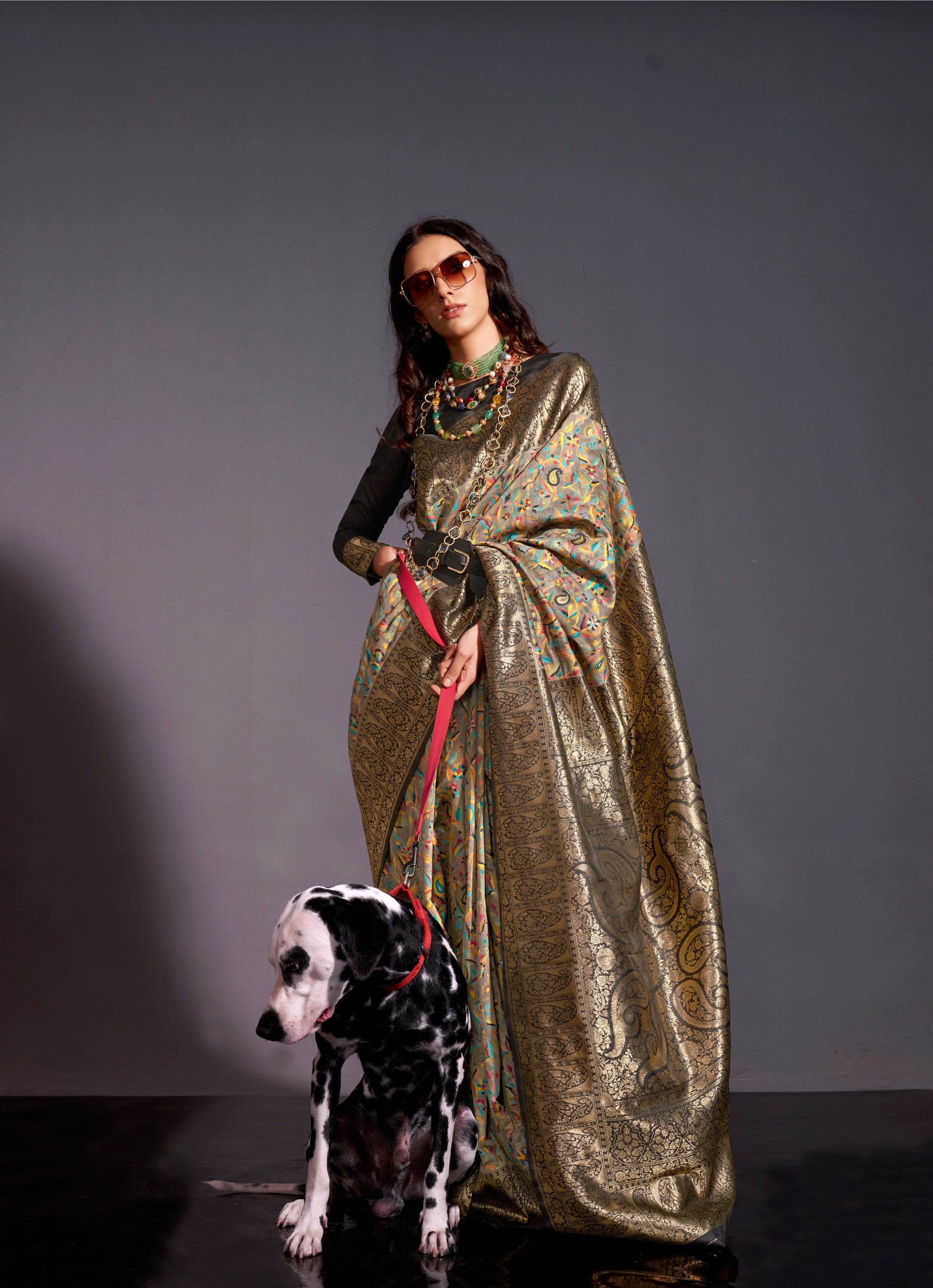 Olive Green Kashmiri Handloom Silk Saree