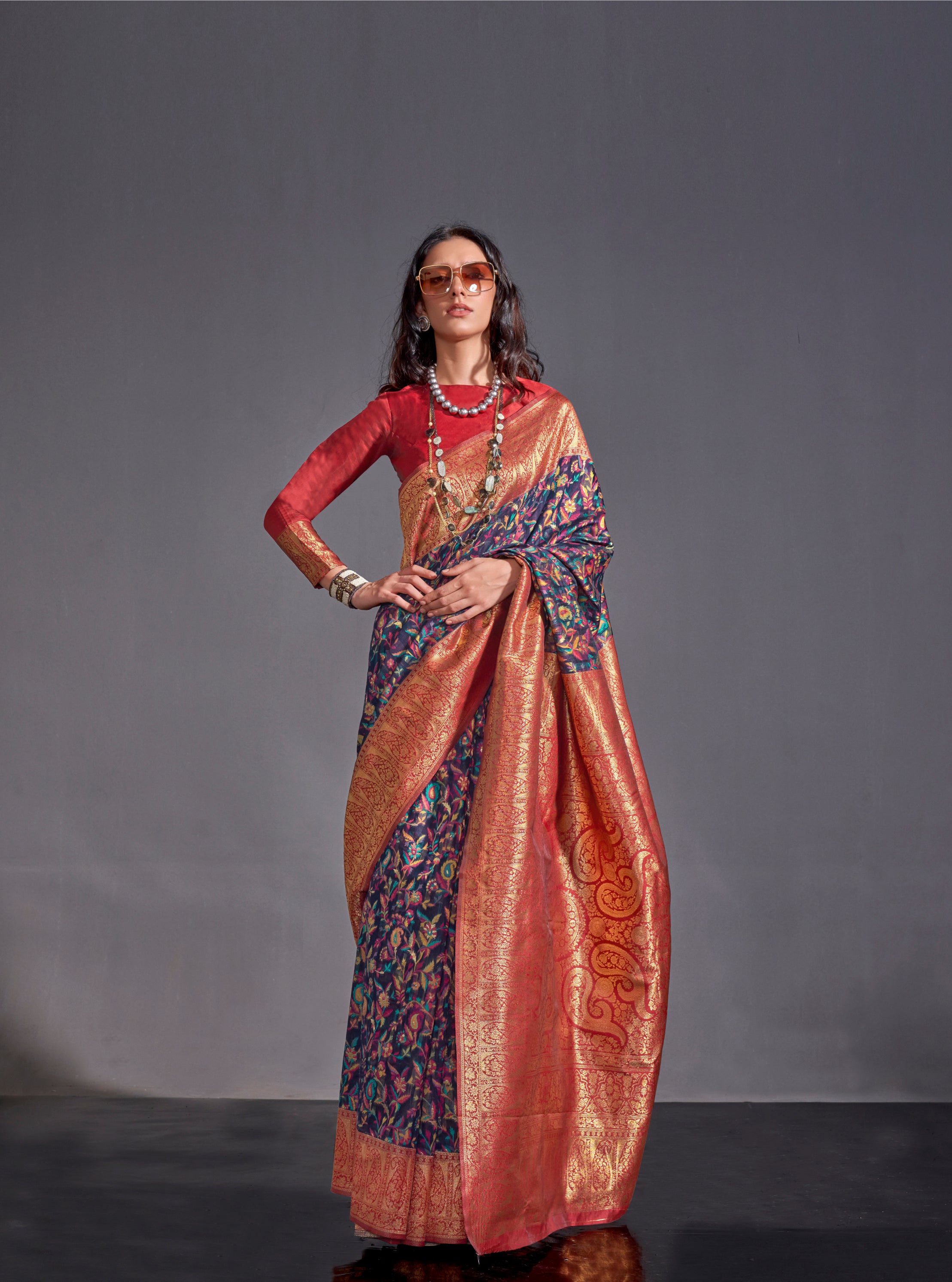 Dark Orange Kashmiri Handloom Silk Saree