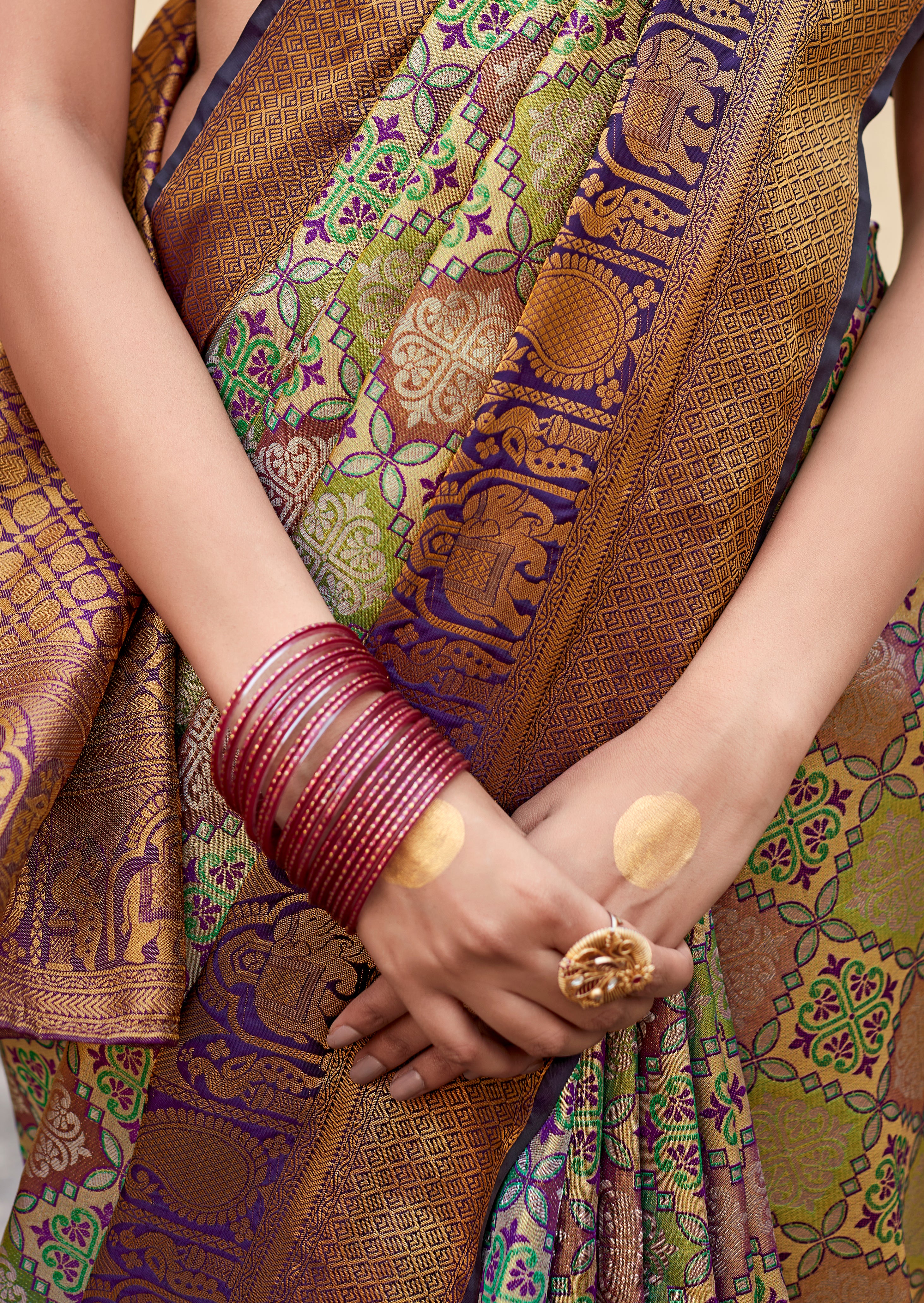 Earthy Emerald Green Woven Banarasi Silk Saree