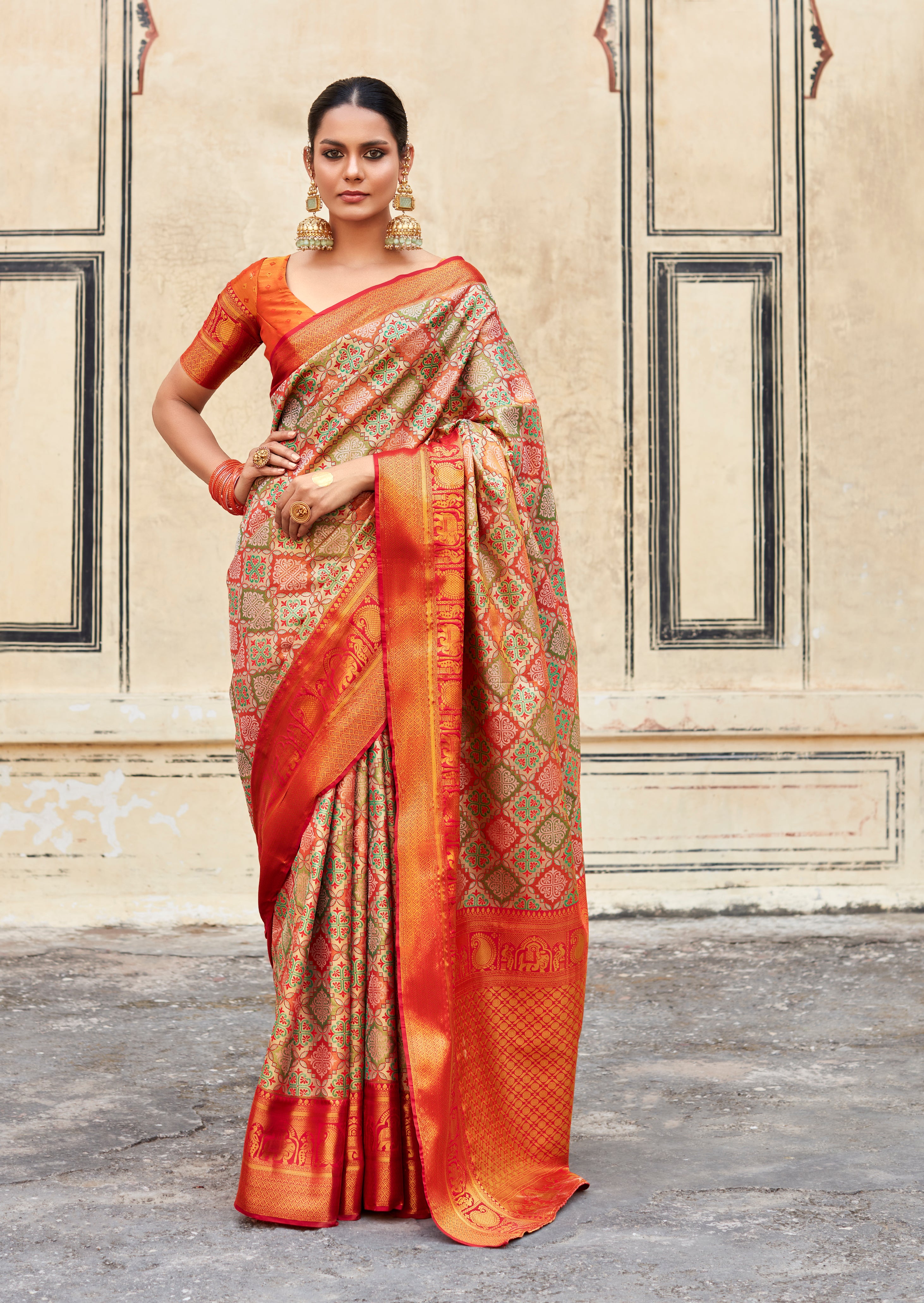 Peach Glow Orange Woven Banarasi Silk Saree