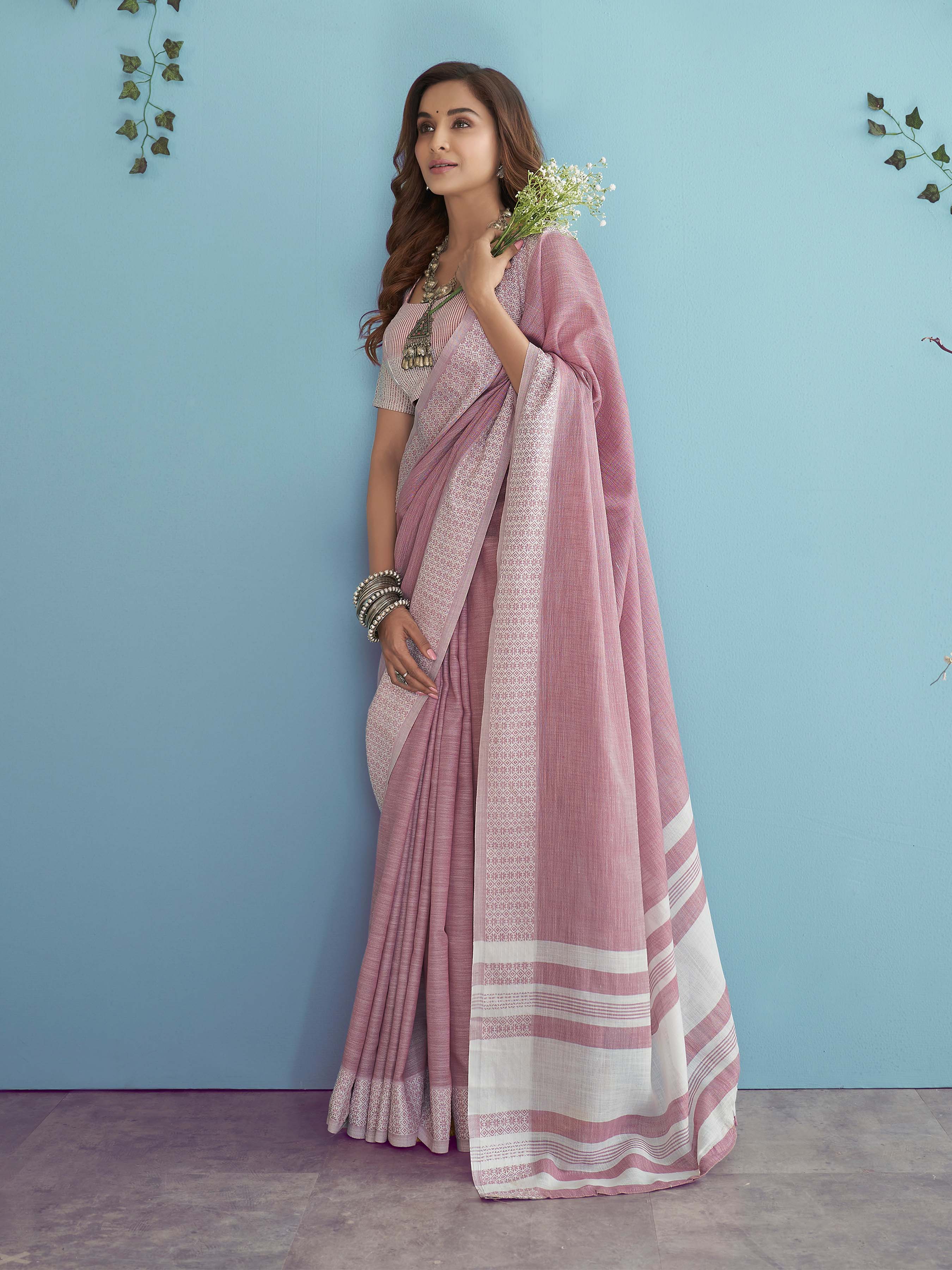 Champagne Pink Elegance Pure Cotton Saree