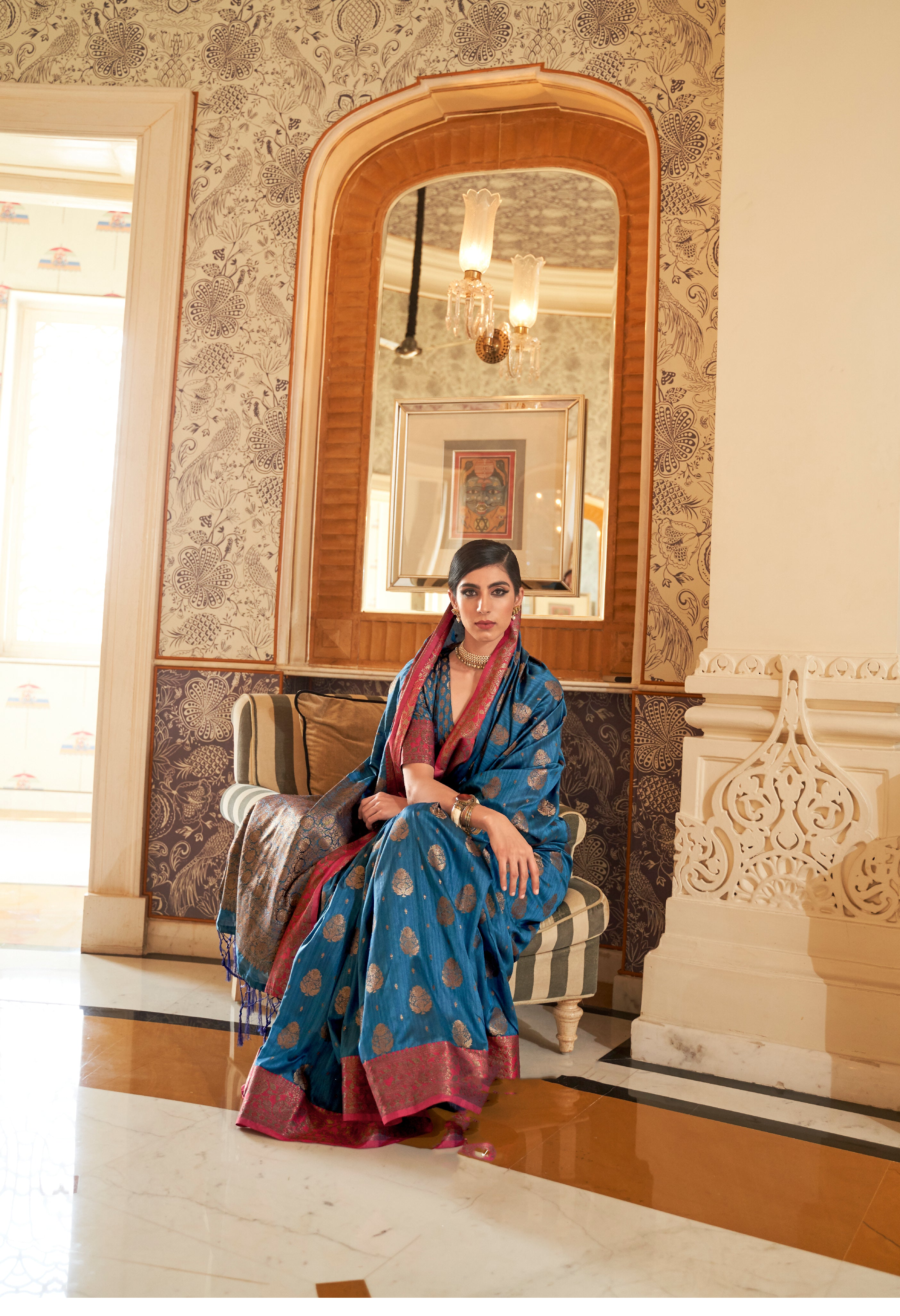 Blue Zari Woven Banarasi Saree