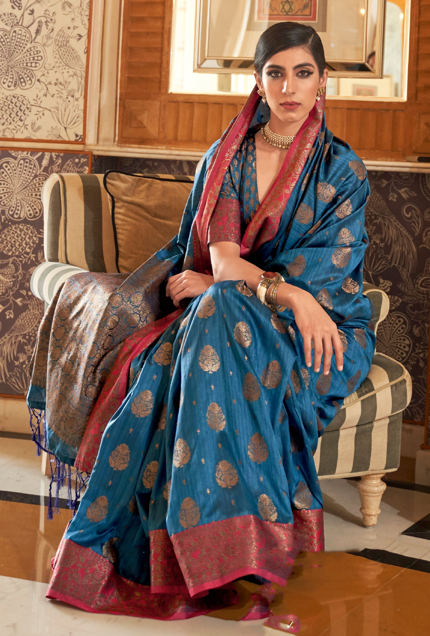 Blue Zari Woven Banarasi Saree