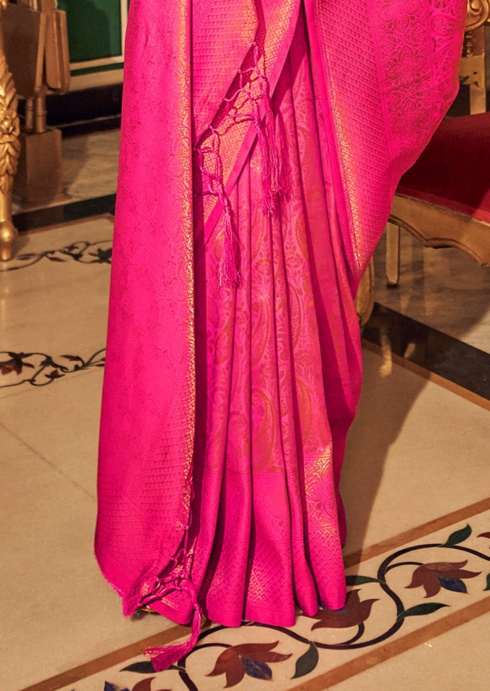 Fuchsia Pink Zari Woven Kanjivaram Silk Saree