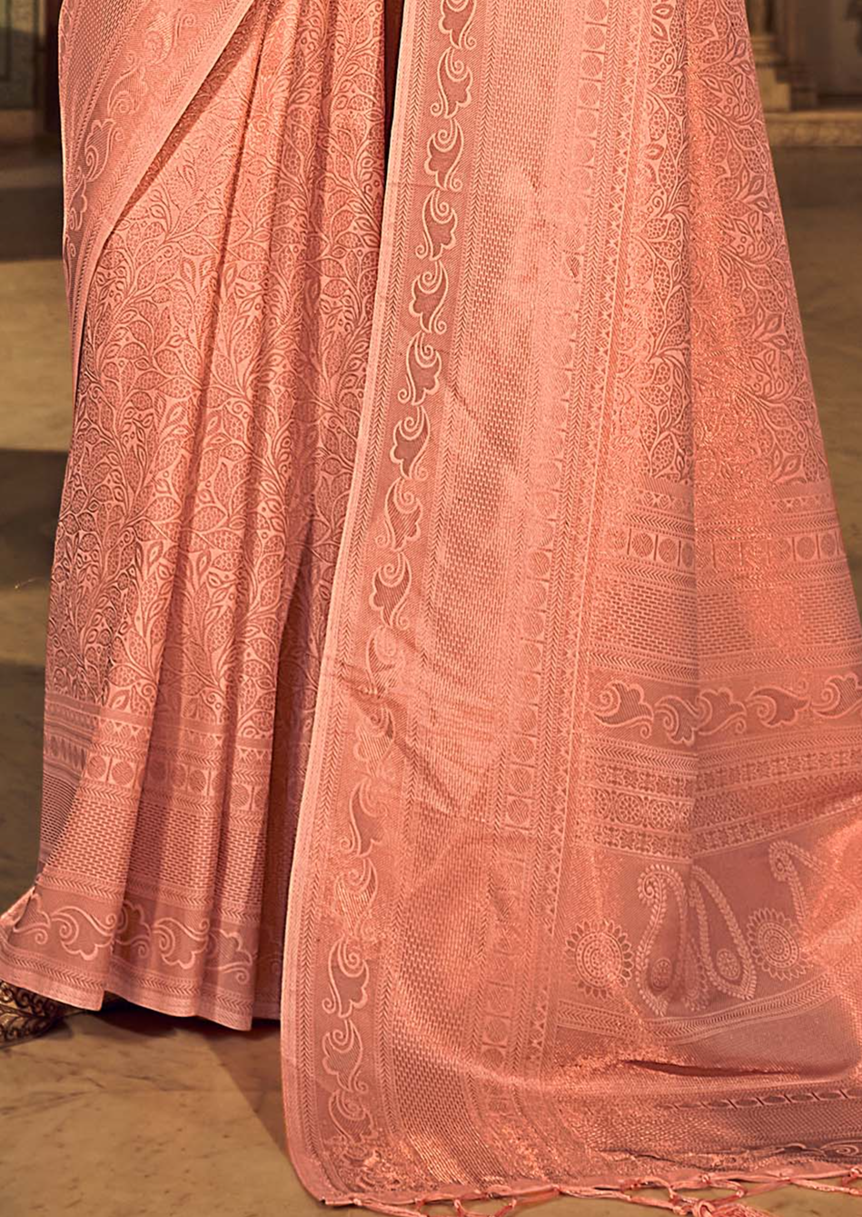 Sherbet Peach Dual Tone Kanjivaram Silk Saree