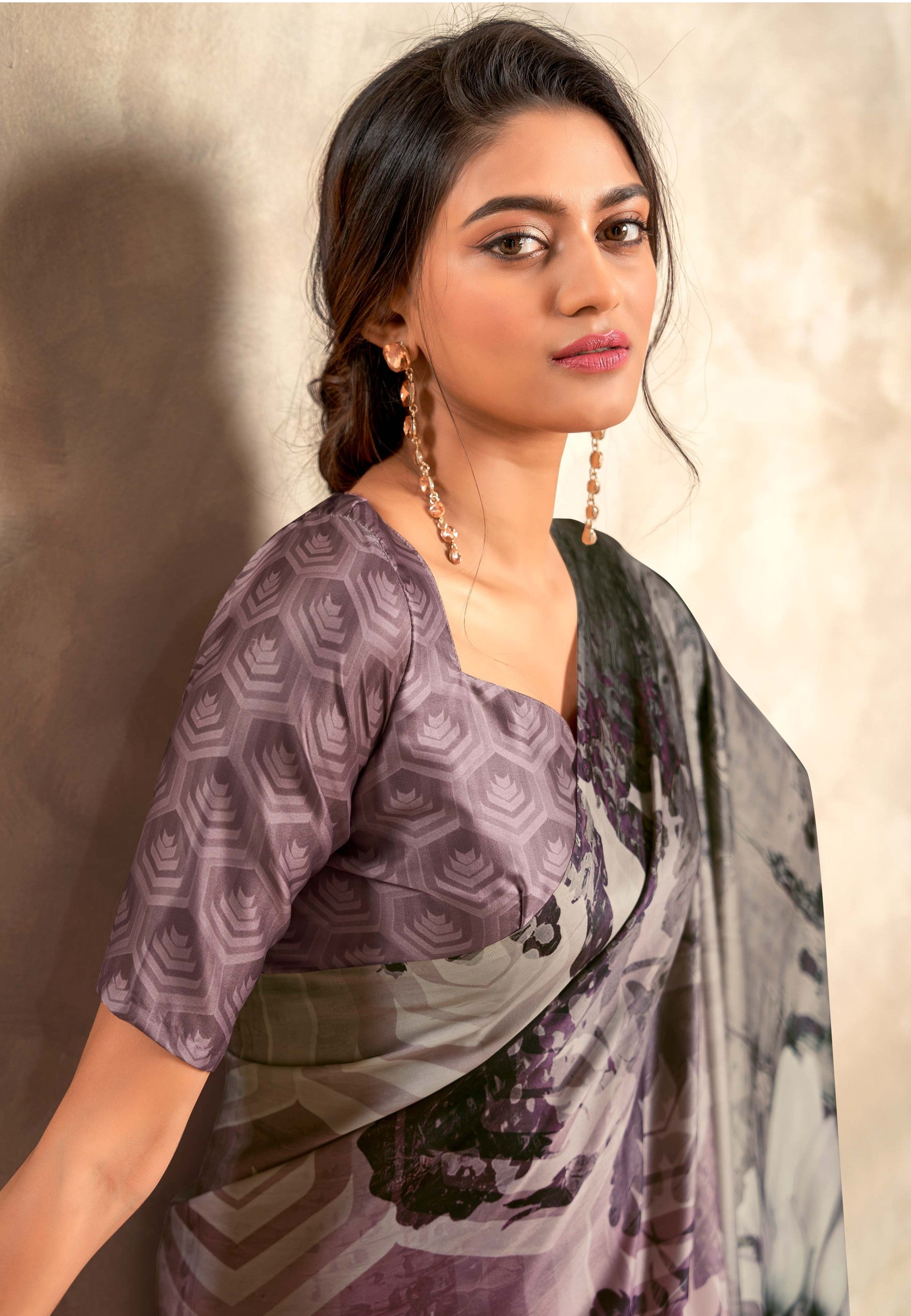 Tranquil Charcoal Digital Print Soft Silk Saree