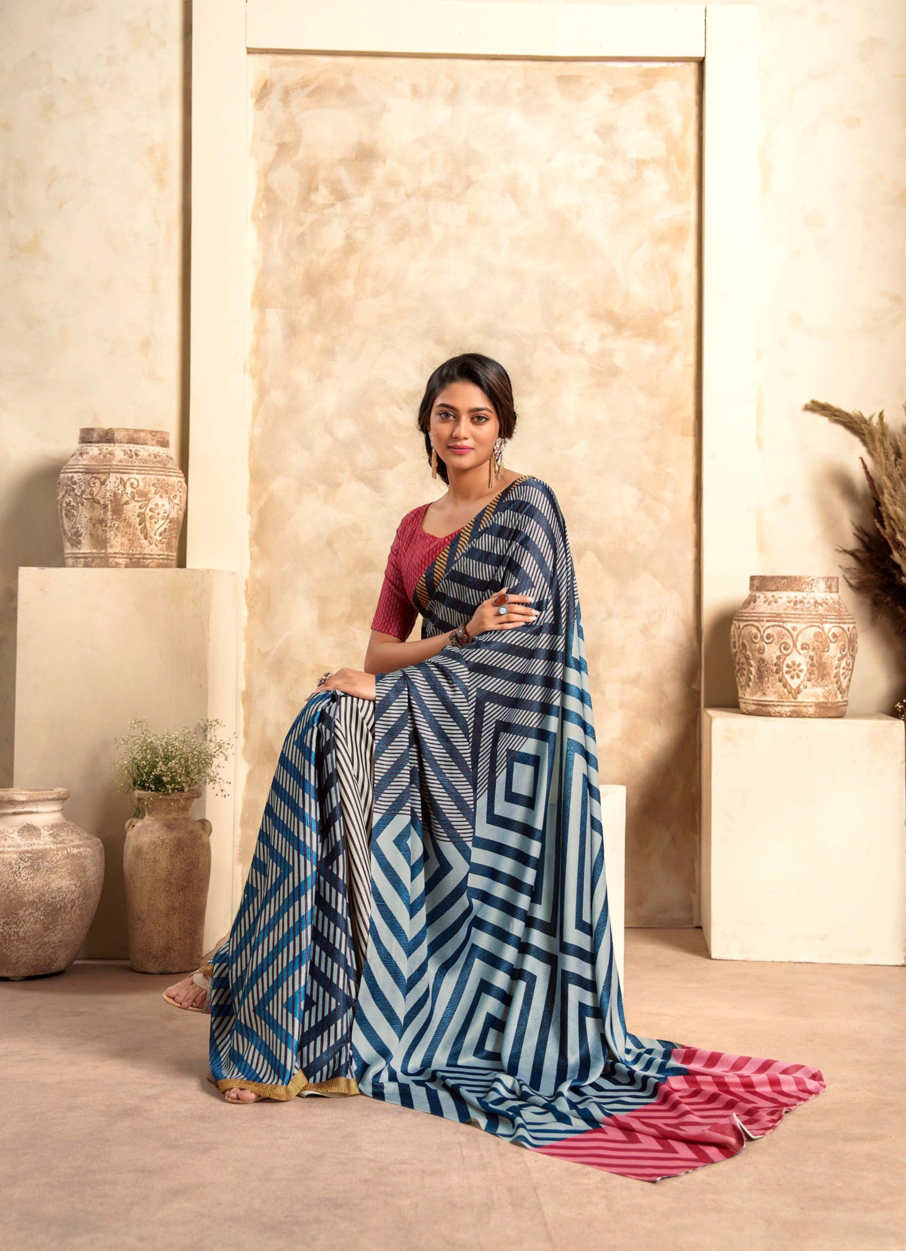 Blue Haven Digital Printed Soft Silk Saree