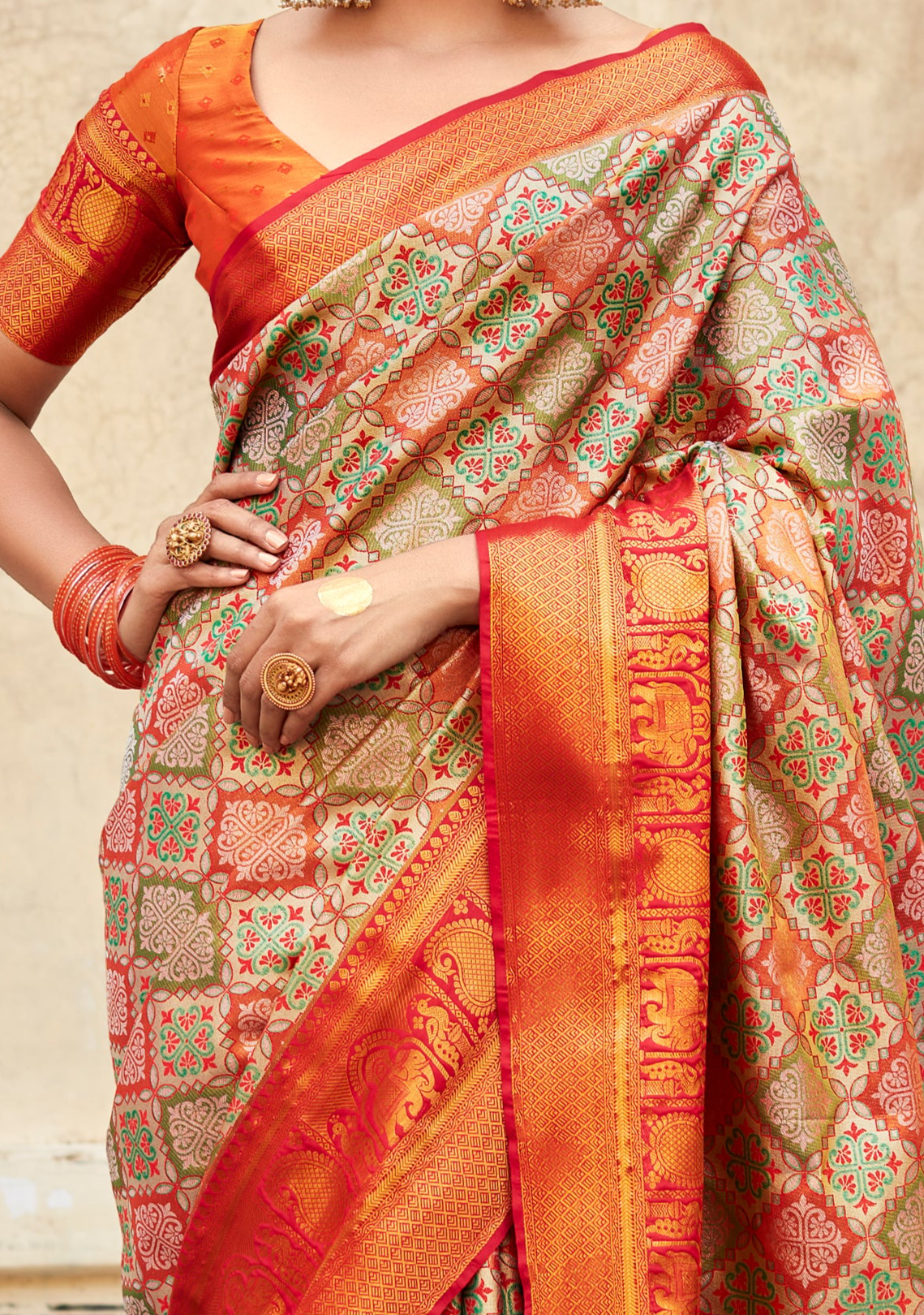 Peach Glow Orange Woven Banarasi Silk Saree